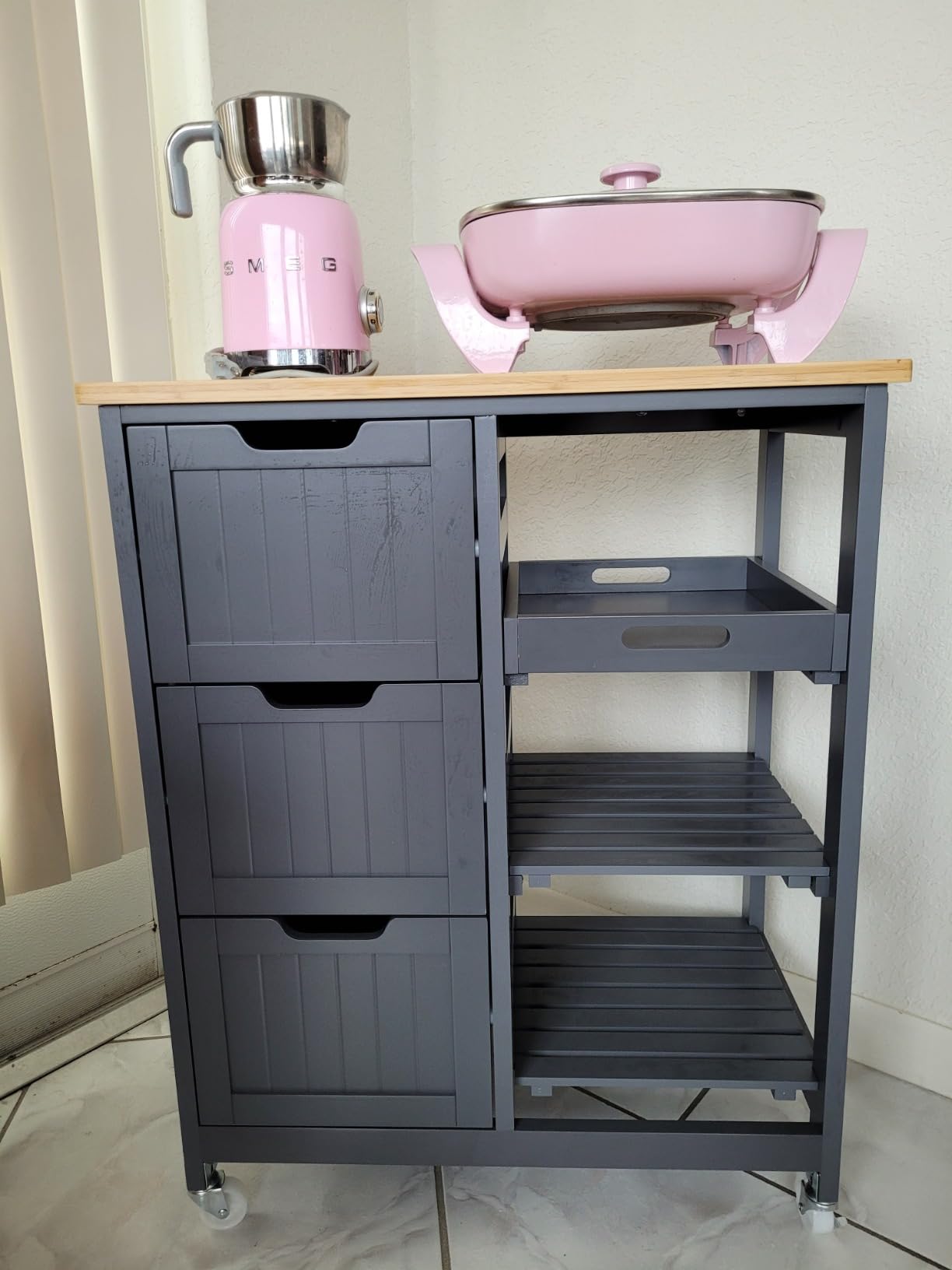 Yaheetech Kitchen Island Cart on Wheels with 3 Drawers and 3 Shelves, White customer photo 1
