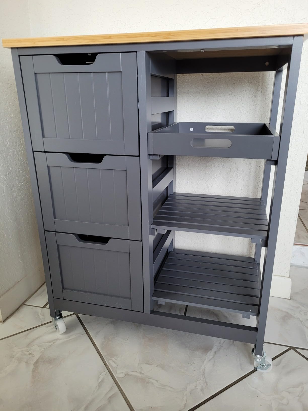 Yaheetech Kitchen Island Cart on Wheels with 3 Drawers and 3 Shelves, White customer photo 2