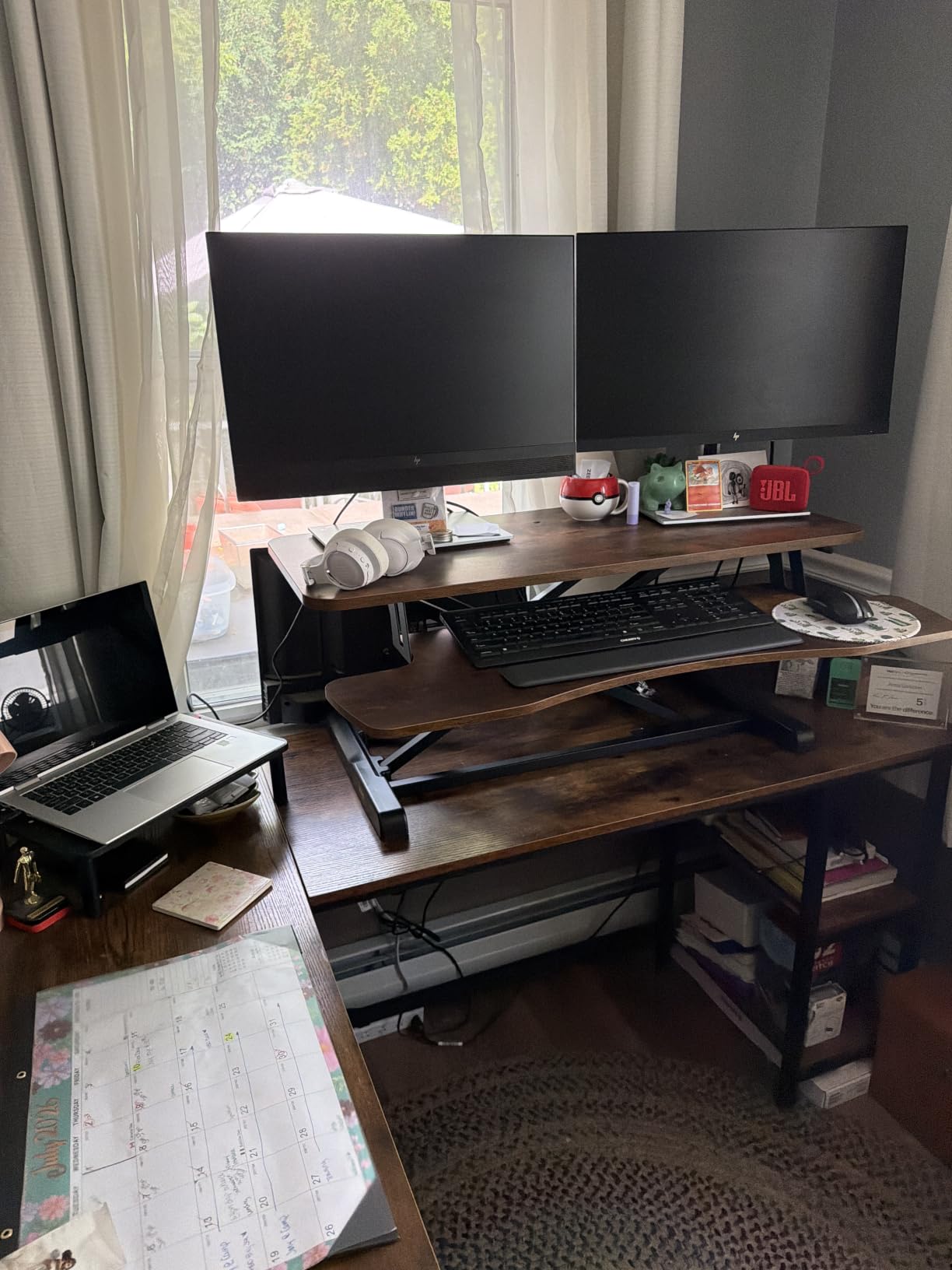 VIVO Black 42 in Standing Desk Converter, DESK-V042KB | Large, Height Adjustable, Stand Up Desk Riser, Wide Keyboard Tray, Dual Monitor and Laptop Workstation, Black Frame, K Series customer photo 1