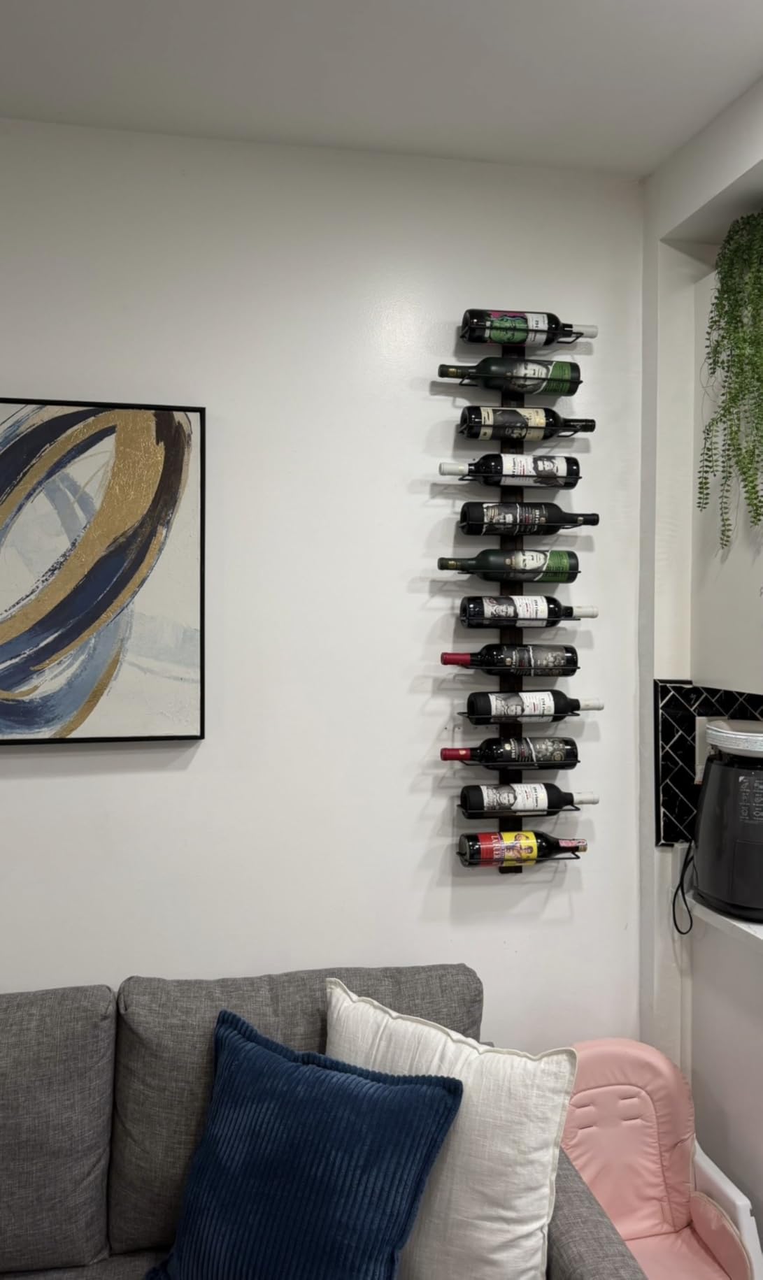 Wall Mounted Wine Rack, 9-Bottle Wall Wine Holder with Solid Wood Backboard customer photo 1