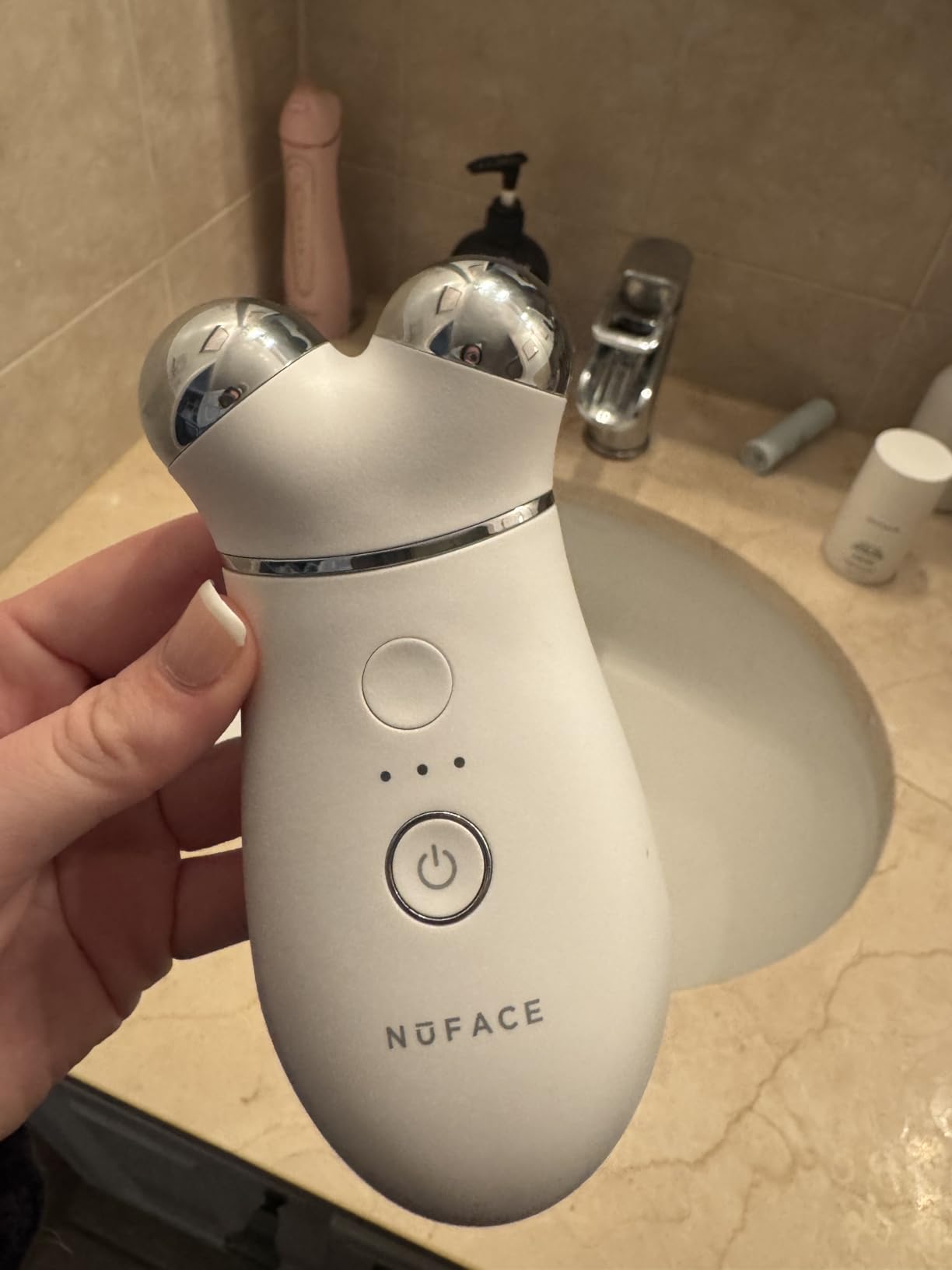 NUFACE Trinity+ Skin Tightening & Face Lift Device - Microcurrent Facial Sculpting Tool to Contour Cheeks, Jawline & Neck, 3 Frequencies, Supports Lymphatic Drainage + Activator Gel, White customer photo 2