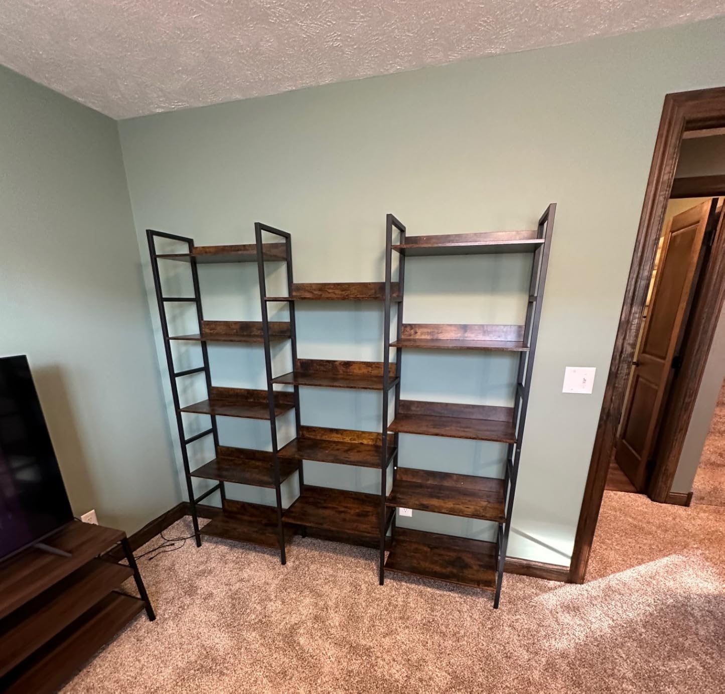 IRONCK Triple Wide 5-Tier Bookshelf with Metal Frame, Vintage Brown | Back Panels Prevent Items from Falling, Sturdy Metal Frame Construction, Suitable for Living Room, Home Office customer photo 1
