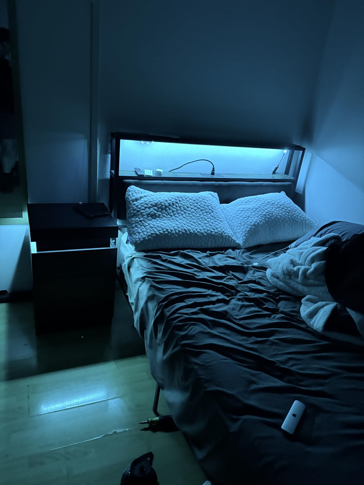 ADORNEVE Black Nightstand with Charging Station and LED Lights | Modern Night Stand with Sliding Top, Bedside Table with Drawers, Bed Side Tables Bedroom customer photo 2