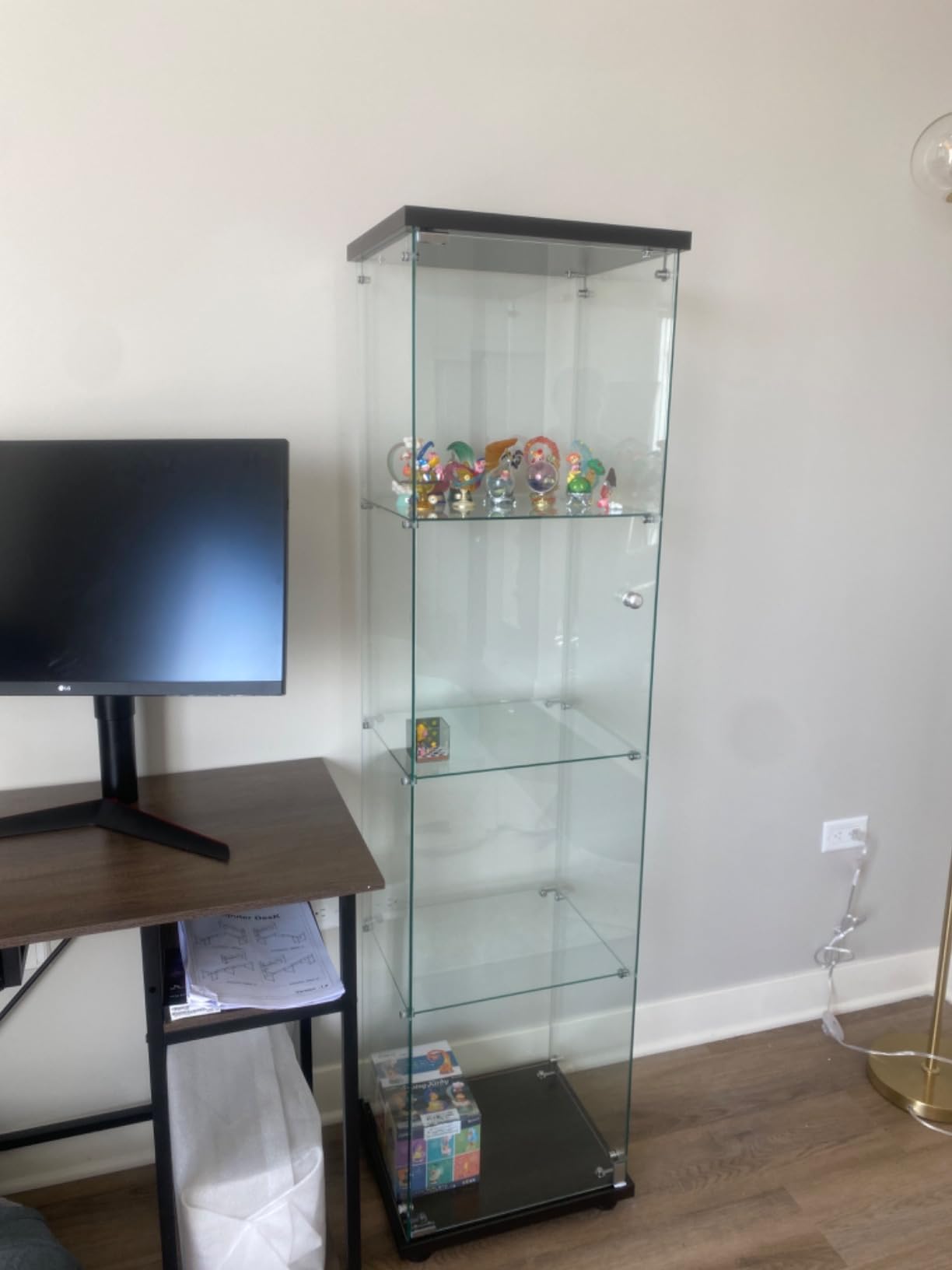 LFT HUIMEI2Y 4-Tier Glass Display Cabinet with Lock, Display Case Black | Single-Door Tempered Glass Showcase for Collectibles, Figures, and Decor; Curio Cabinet for Living Room, Bedroom, Office customer photo 2
