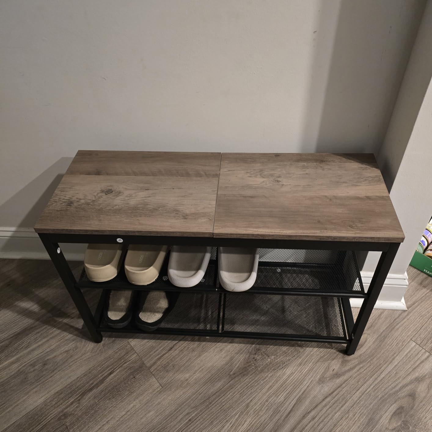 HOOBRO Shoe Bench, 3-Tier Shoe Rack, Industrial Shoe Organizer Storage Bench, 29.5 inches Entry Bench with Mesh Shelves, for Entryway, Living Room, Hallway, Easy Assembly, Rustic Brown BF75HX01 customer photo 2