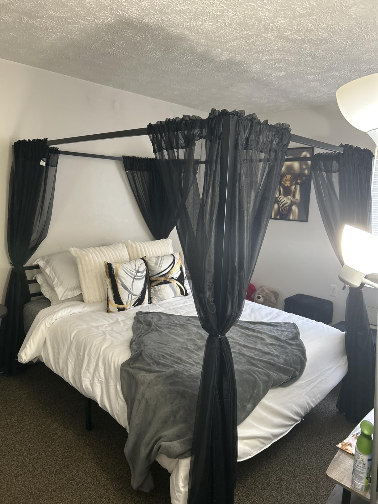 ikalido Full Size Metal Canopy Bed Frame, Heavy-Duty Support, Black | Modern Four-Poster Platform Bed, Under-Bed Storage, EVA Noise Sponge, Mattress Foundation, No Box Spring Needed, Easy Install customer photo 1