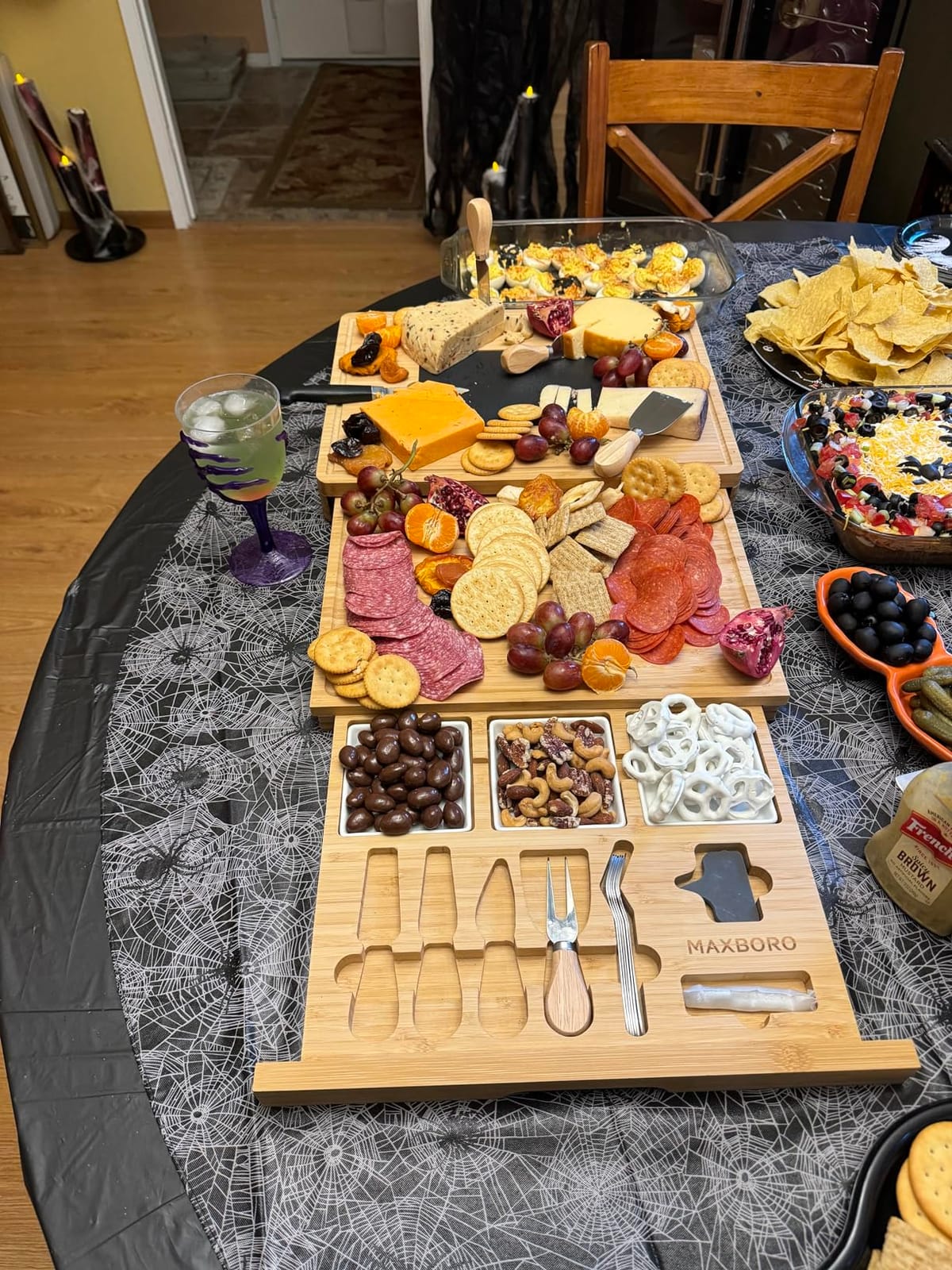 Extra Large Bamboo Charcuterie Board, 3-Layer Pull-Out Cheese Trays | 33.7