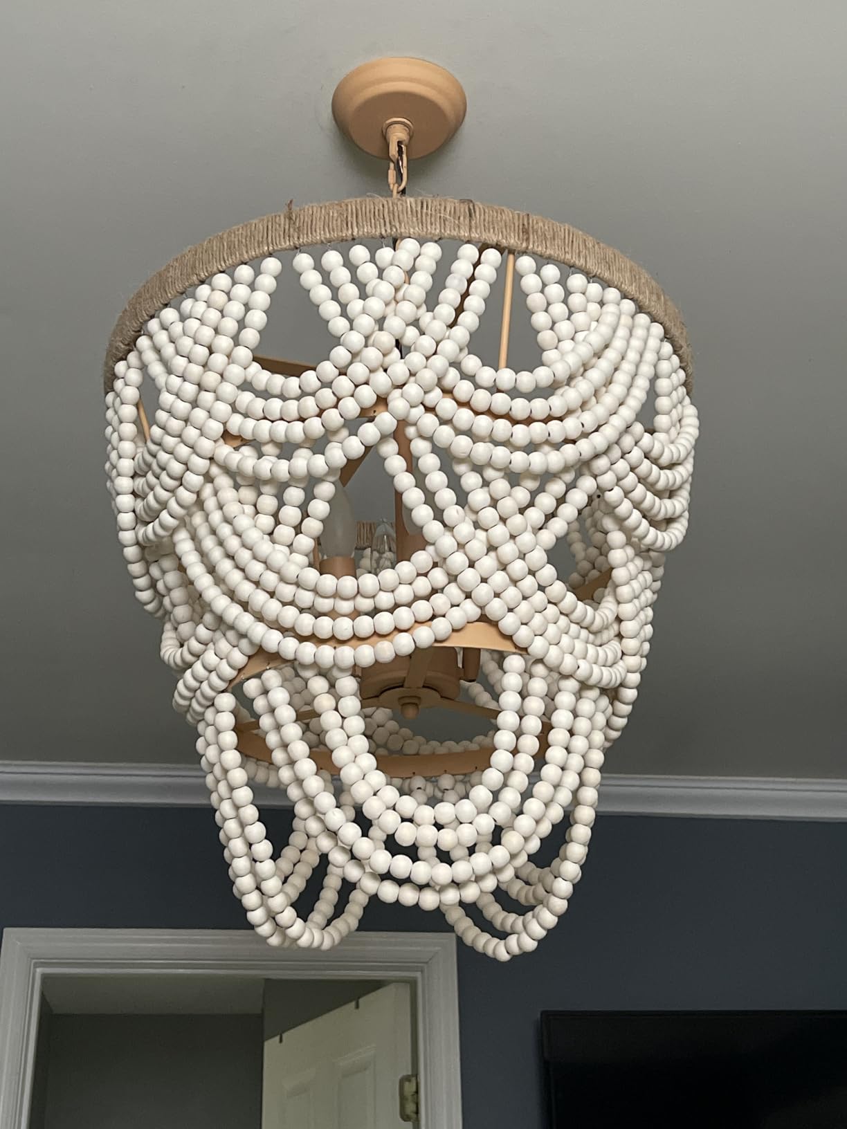 20 Inch Rustic Chandeliers Farmhouse, Wooden Beaded Chandelier Lights | 4-Light Pendant Light Fixture for Dining Room Living Room, 39.4