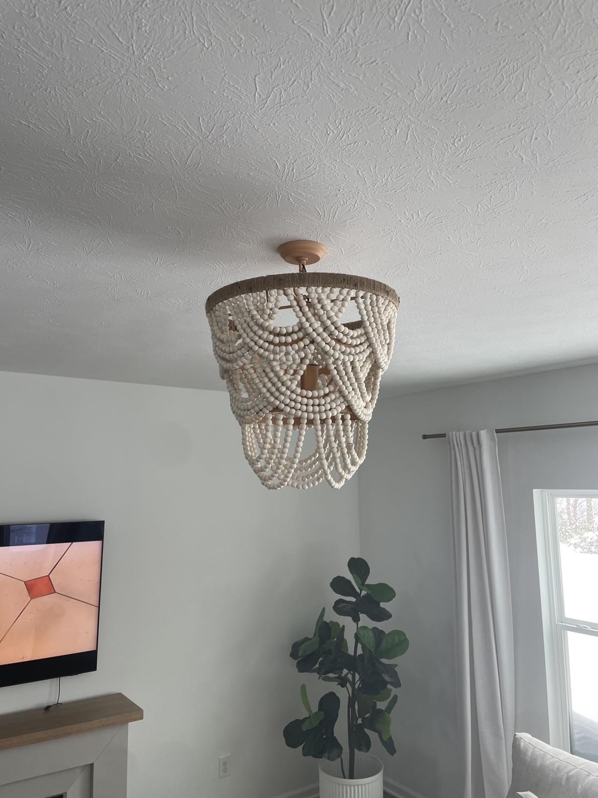 20 Inch Rustic Chandeliers Farmhouse, Wooden Beaded Chandelier Lights | 4-Light Pendant Light Fixture for Dining Room Living Room, 39.4