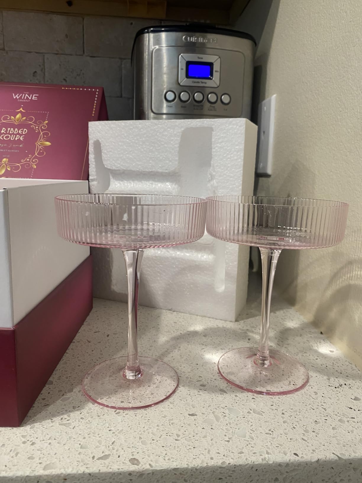 Vintage Art Deco Coupe Glasses, Martini, Champagne & Cocktail Ribbed Glass 7 oz | Set of 4 | Crystal, Manhattan, Cosmopolitan, Sidecar Cocktail Glassware for Champagne , Ripple Glassware - Gift Box customer photo 2
