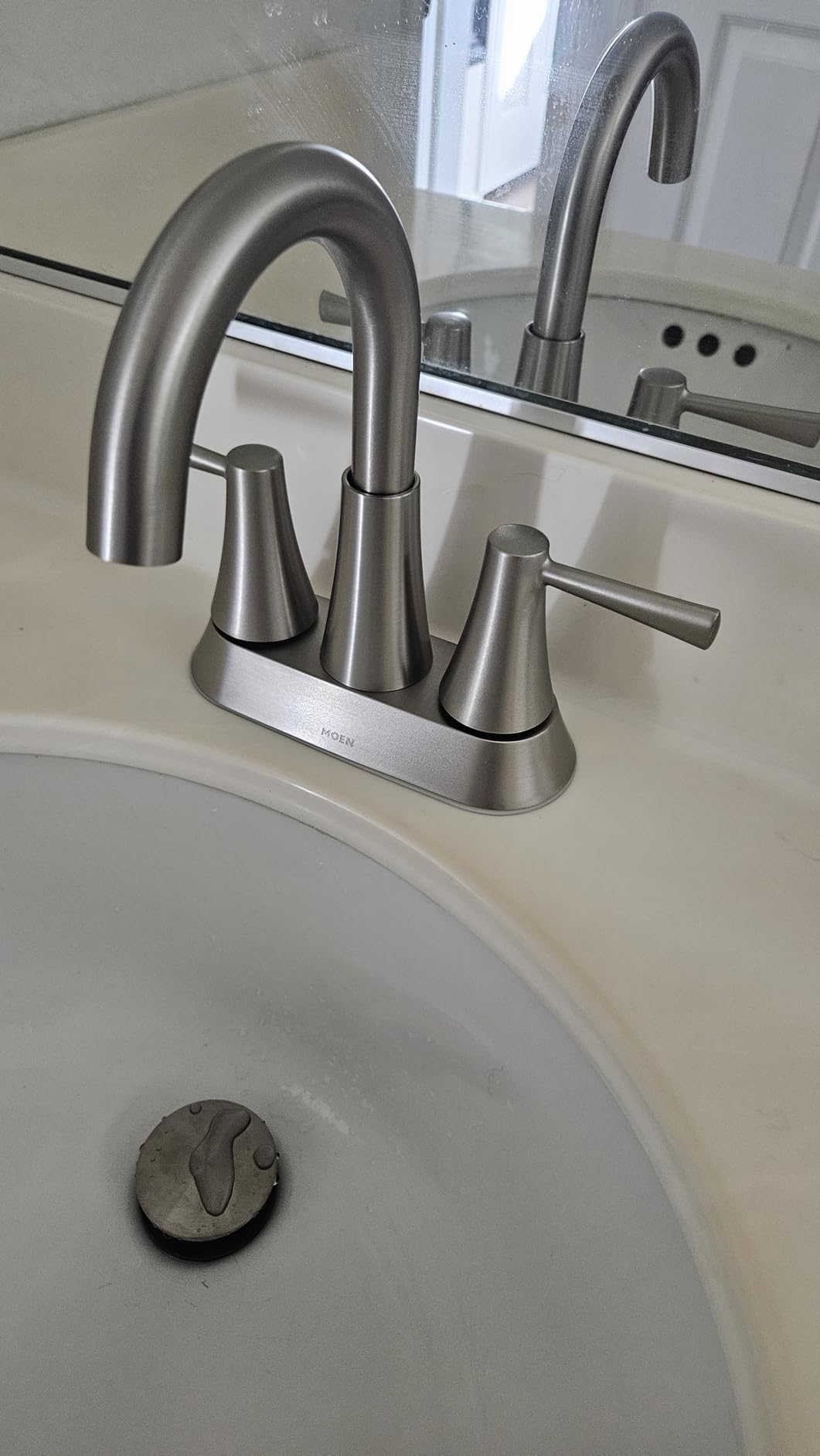 Moen 84022BL Ronan 2-Handle Centerset Bath Faucet w/Drain, Matte Black | Bathroom sink faucet, push-down drain included, 4