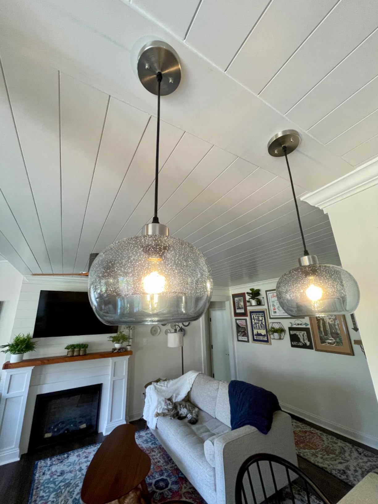 CASAMOTION Glass Pendant Lights, Marble Clear, 2 Pack | Modern Rustic Kitchen Island Dining Room Table,Adjustable Cord,,Brushed Nickel,ETL Certification customer photo 2