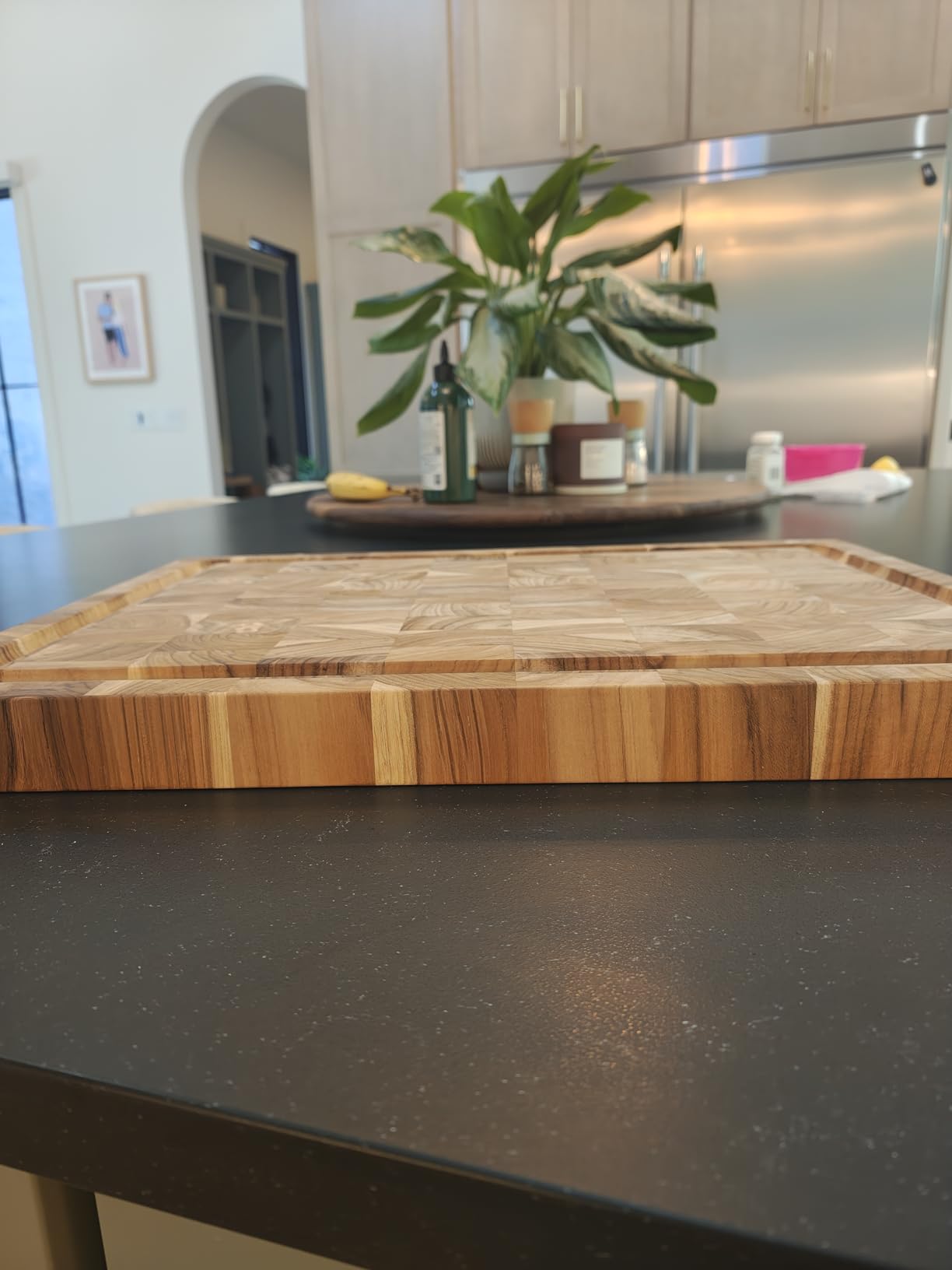 Yes4All Durable Teak Cutting Boards for Kitchen, [24''Lx18''Wx1.5” Thick] Extra Large End Grain Cutting Board, Pre Oiled Wood Cutting Boards, Thick Chopping Board w/Juice Grooves and Easy Grip Handle customer photo 2