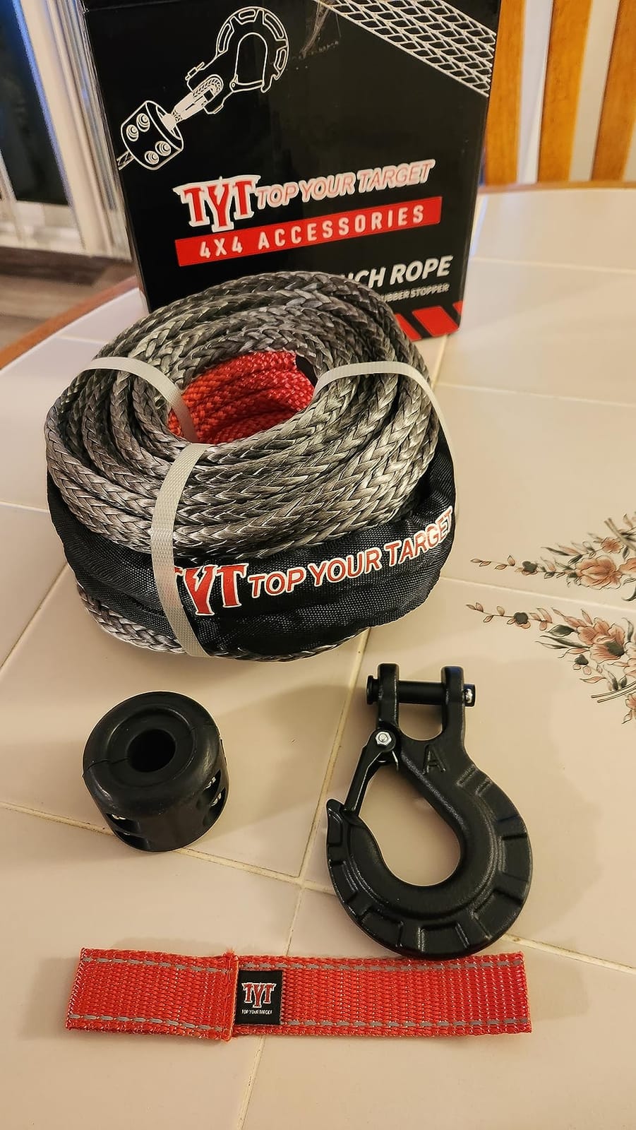 TYT Off-Road Winch Rope Kit - 3/16''x50', 8500 Lbs Green Synthetic Cable with Protective Sheath, Heavy-Duty Hook, Safety Pull Strap & Rubber Stopper Ideal for 4WD ATV UTV Vehicles customer photo 1