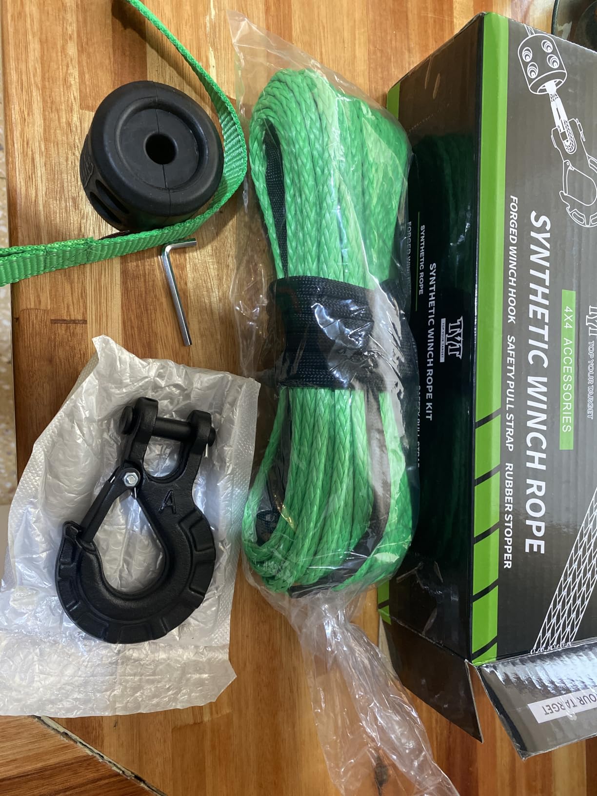 TYT Off-Road Winch Rope Kit - 3/16''x50', 8500 Lbs Green Synthetic Cable with Protective Sheath, Heavy-Duty Hook, Safety Pull Strap & Rubber Stopper Ideal for 4WD ATV UTV Vehicles customer photo 2