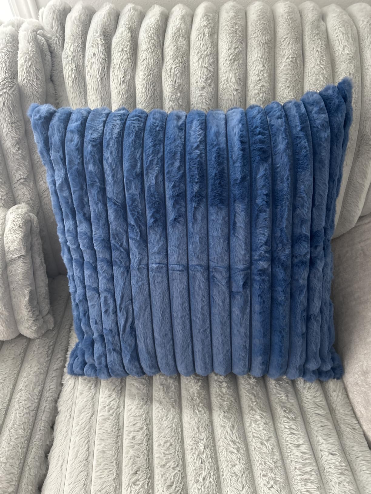 Pallene Faux Fur Decorative Throw Pillow Covers 18x18 Set of 2, Cream White | Luxury Plush Texture, Striped Design, Cozy Soft Touch, Fall Modern Home Accent Decor for Couch, Sofa, Bed, Living Room customer photo 2