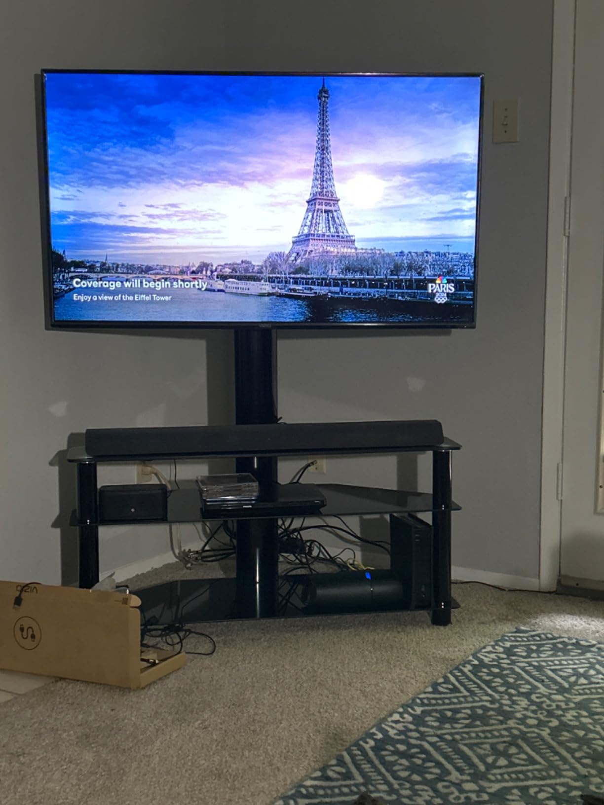TAVR Swivel Floor TV Stand with Table for 32-70 Inch TVs | Universal Height Adjustable Glass TV Stand with Large Storage Shelves, Strong Corner TV Stand Mount Holds up to 88lbs, Black customer photo 2