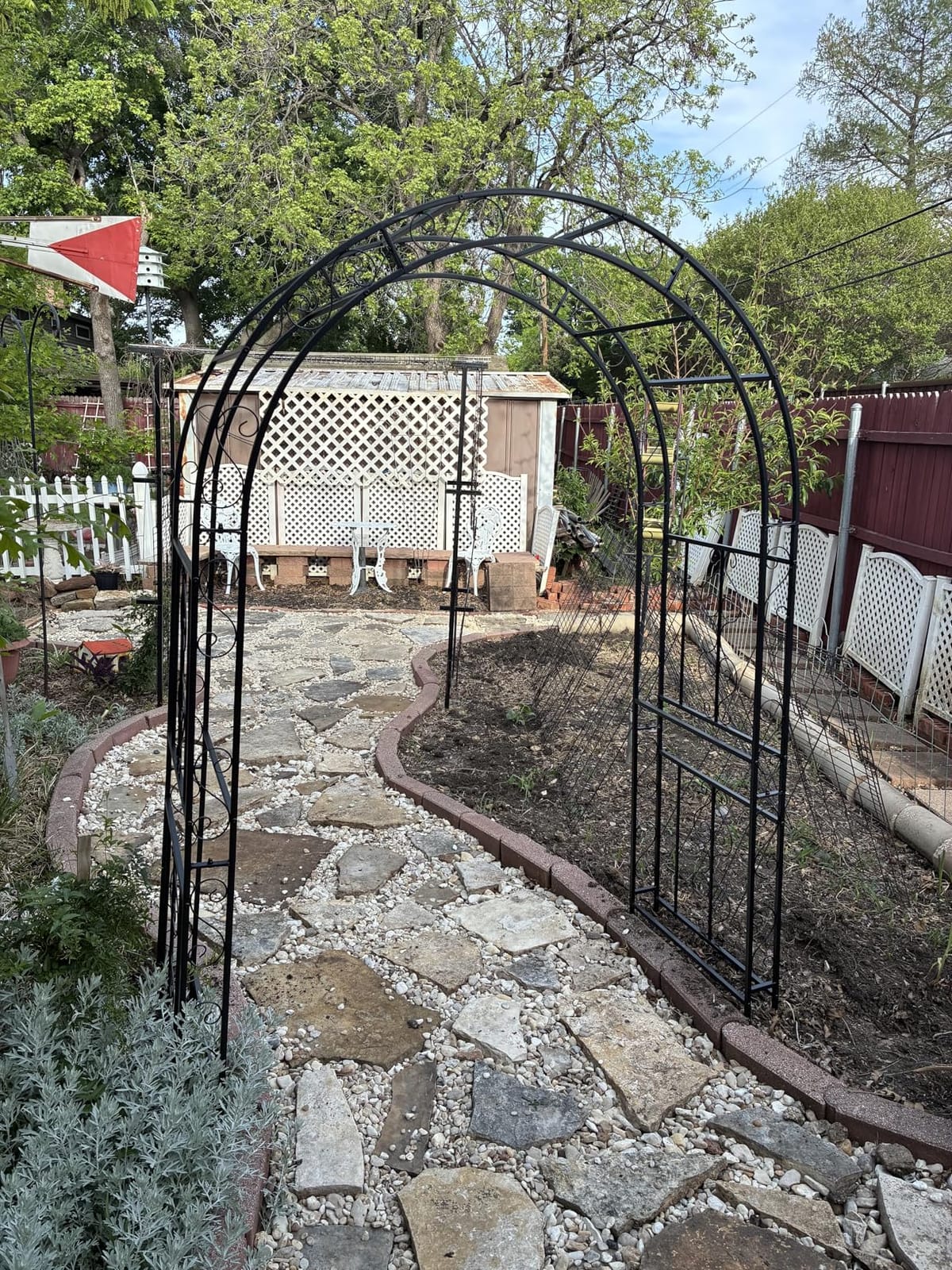 Outvita 7FT Metal Garden Arch Arbor, Black Trellis Frame | Heavy duty metal arbour with 7 in ground stakes; for roses, vines, lawn, patio, wedding & party decor customer photo 2