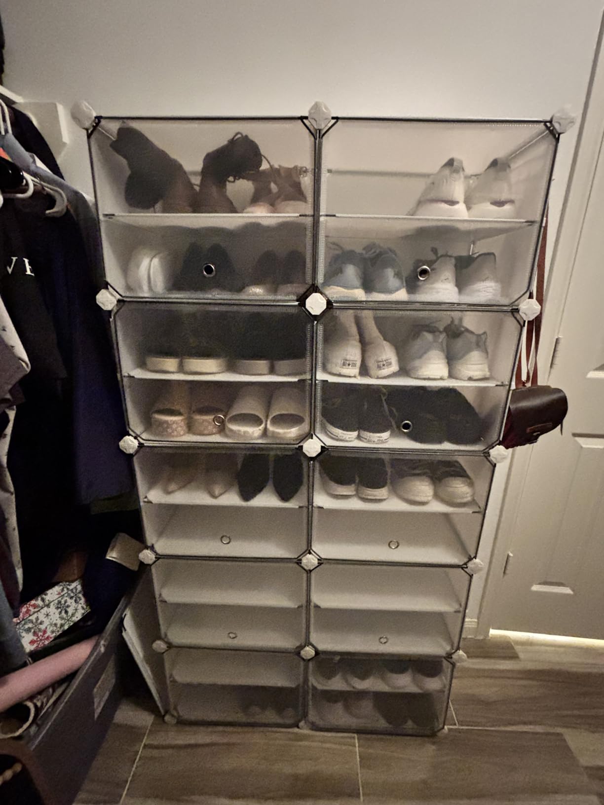SONGMICS Shoe Rack, 8-Tier with Doors, 32-Pair Storage Cabinet | Shoe Organizer, Steel Frame, Plastic Panel, Bedroom, Entryway, Ink Black and Transparent, DAMION Collection ULPC034B01 customer photo 1