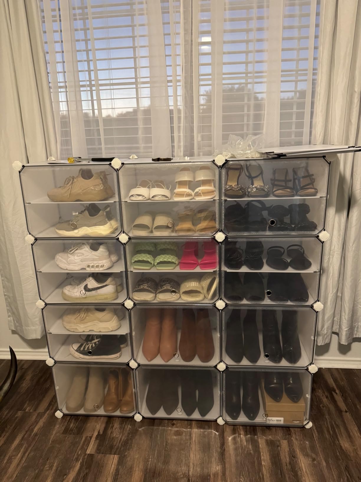 SONGMICS Shoe Rack, 8-Tier with Doors, 32-Pair Storage Cabinet | Shoe Organizer, Steel Frame, Plastic Panel, Bedroom, Entryway, Ink Black and Transparent, DAMION Collection ULPC034B01 customer photo 2