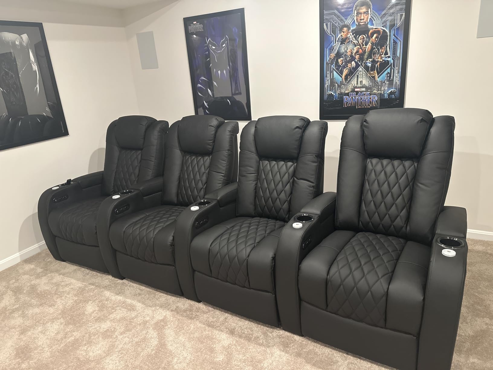 Weilianda Home Theater Seating, Top Grain Leather Movie Theater Chair | Black Row of 1, Zero Gravity, Power Headrest, Tray Table, Electric Reclining Seat for Media Room customer photo 2
