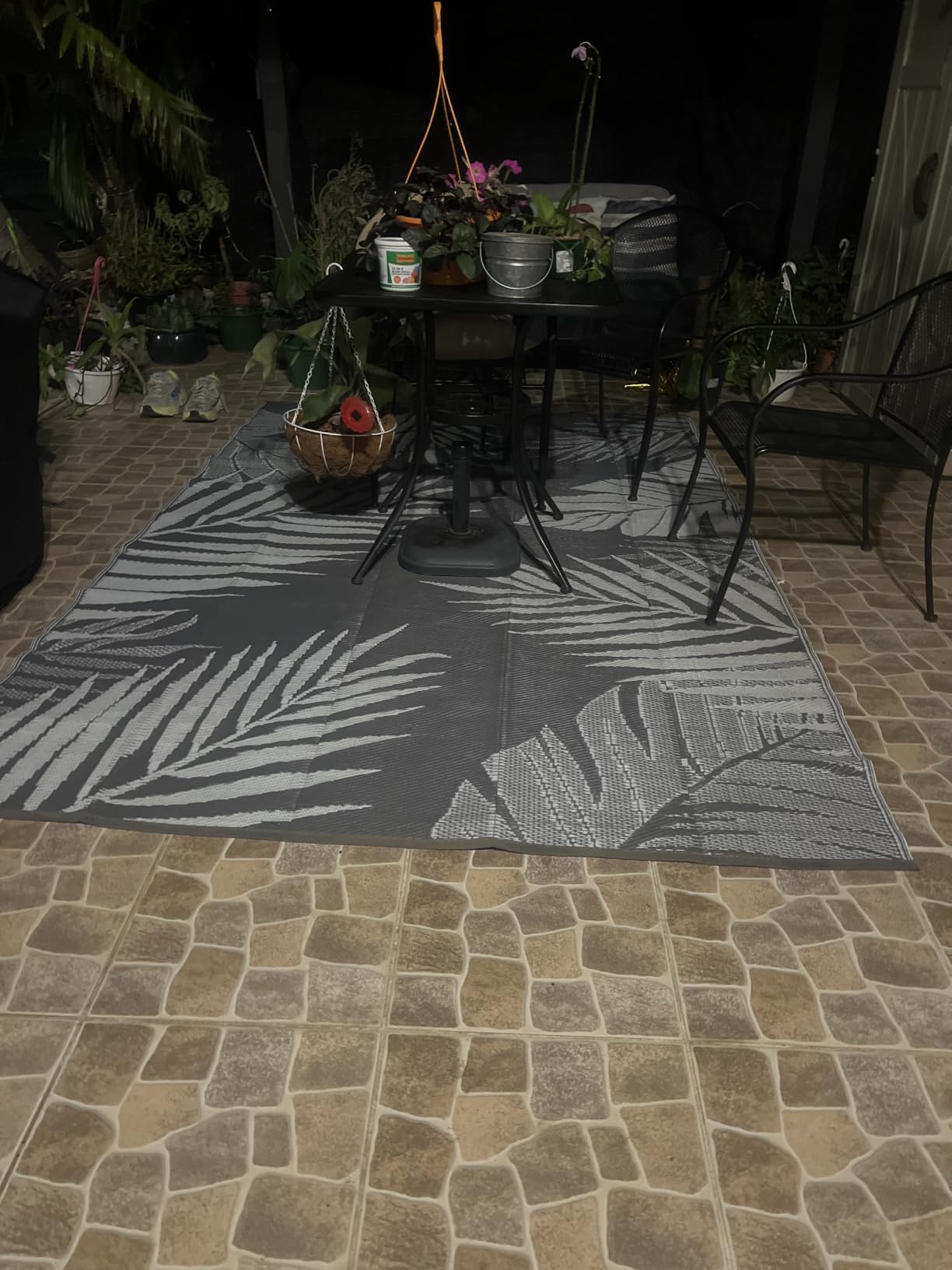 GENIMO Outdoor Rug, Waterproof Plastic Rugs for Patio, 5'x8' Grey White | Outside Larger Leaf Carpet Mat for Porch Decor, Deck, Balcony, Camping, RV, Backyard, Picnic, Beach, Reversible, Foldable customer photo 1