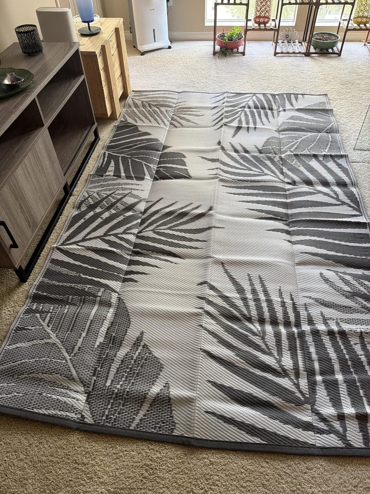 GENIMO Outdoor Rug, Waterproof Plastic Rugs for Patio, 5'x8' Grey White | Outside Larger Leaf Carpet Mat for Porch Decor, Deck, Balcony, Camping, RV, Backyard, Picnic, Beach, Reversible, Foldable customer photo 2