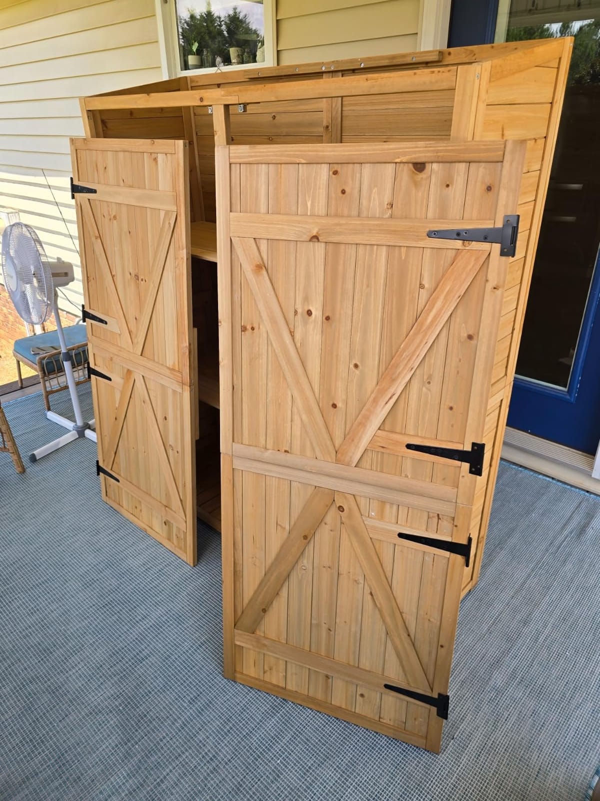 Gizoon Outdoor Cabinet, Waterproof Roof, Double Lockable Wooden Shed | 2 Removable Shelves, Large Storage Space, Fits Patio/Garden/Backyard/Lawn, Sturdy Wood, Garden Organizer, Natural customer photo 1