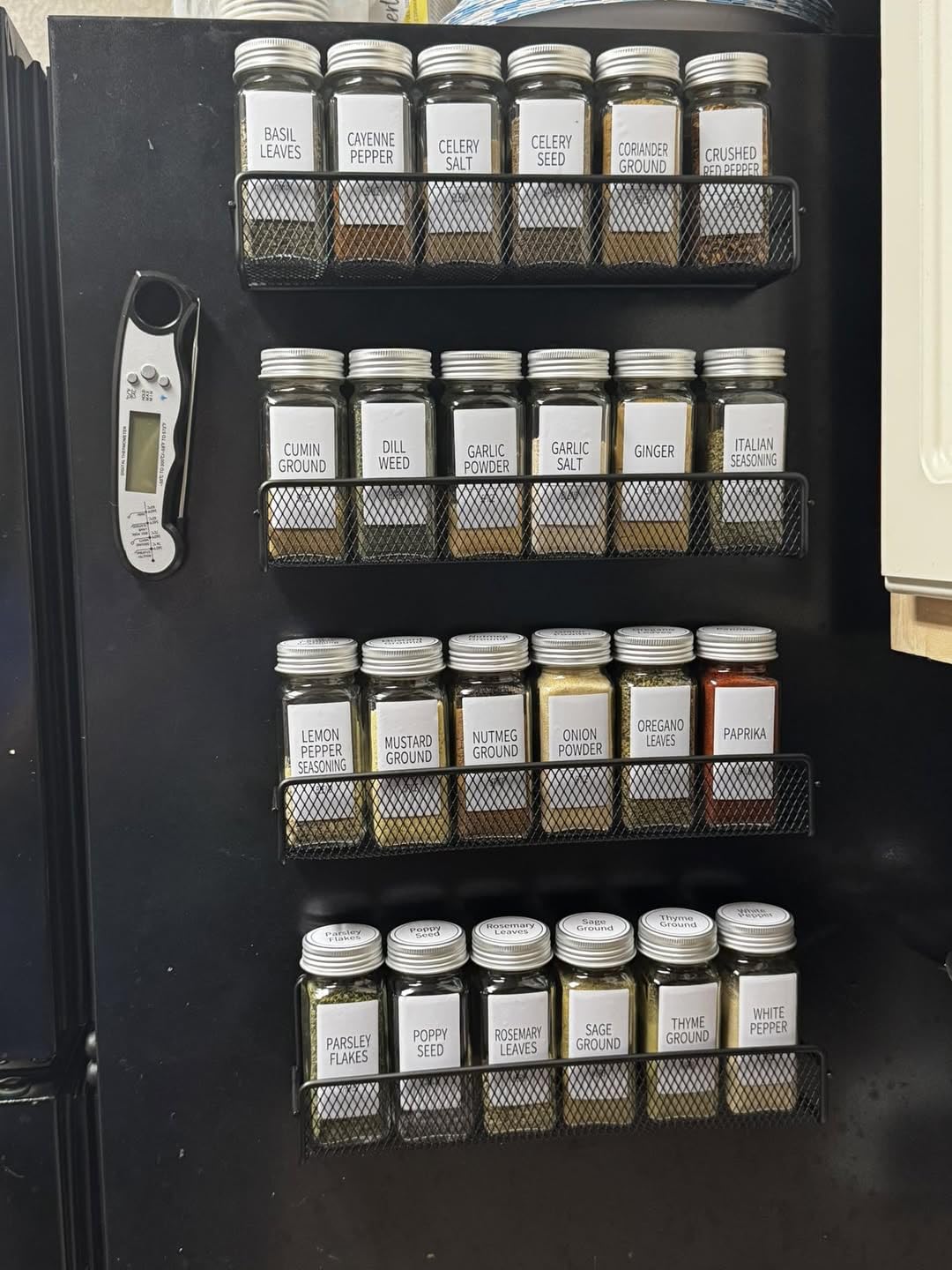 Churboro 4 Pack Magnetic Spice Rack for Refrigerator, 24 Spice Jars, Labels | Magnetic Fridge Shelf Set for Kitchen, 4 Storage Organizers, 24pcs 4oz Glass Spice Containers, 366 Labels, Funnel & Chalk Pen customer photo 2