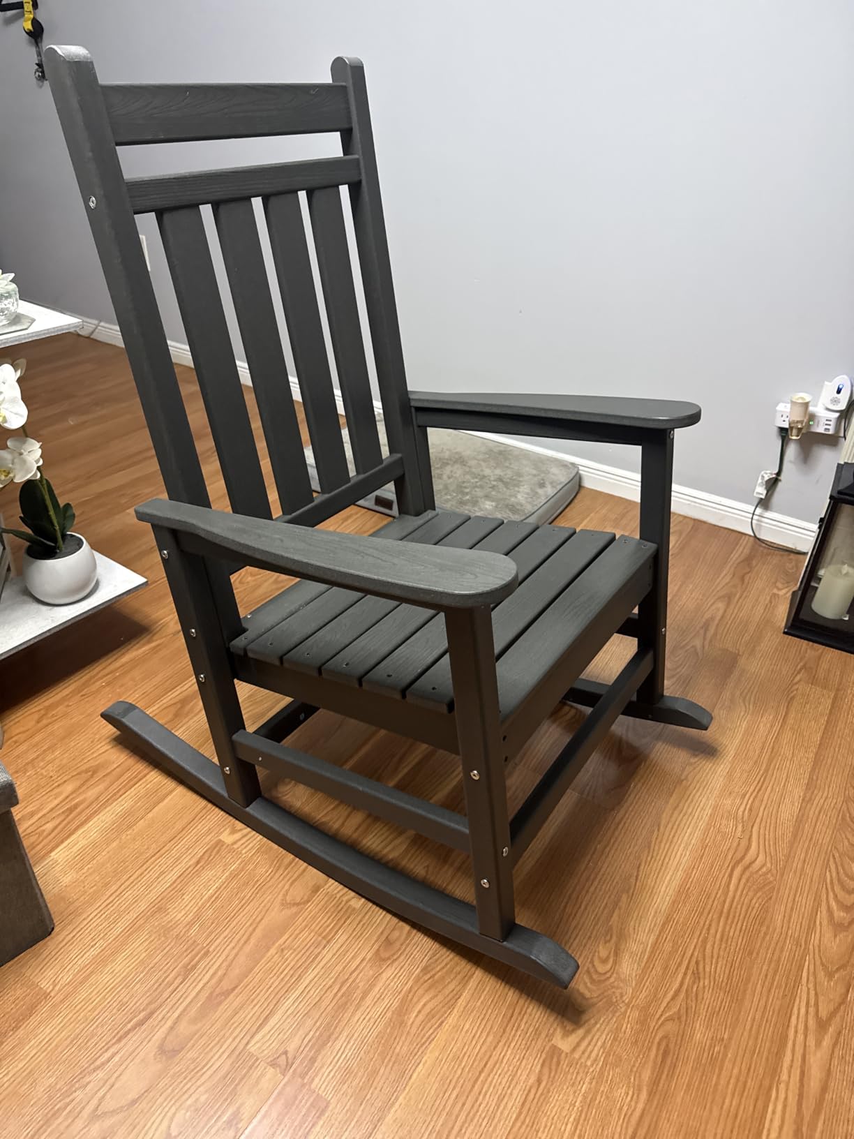 SERWALL Outdoor Rocking Chair Set of 2, HDPE Rocking Chairs for Adult, Grey | 21.1
