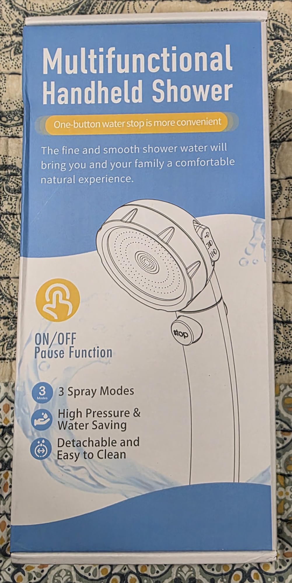 HANLIAN On/Off High Pressure Handheld Shower Head for RV Camper | 3 Spray Modes Shower Head with Pause Button, Water Saving Shower Head with Hose and Self-adhesive Holder (Brushed Nickel) customer photo 2