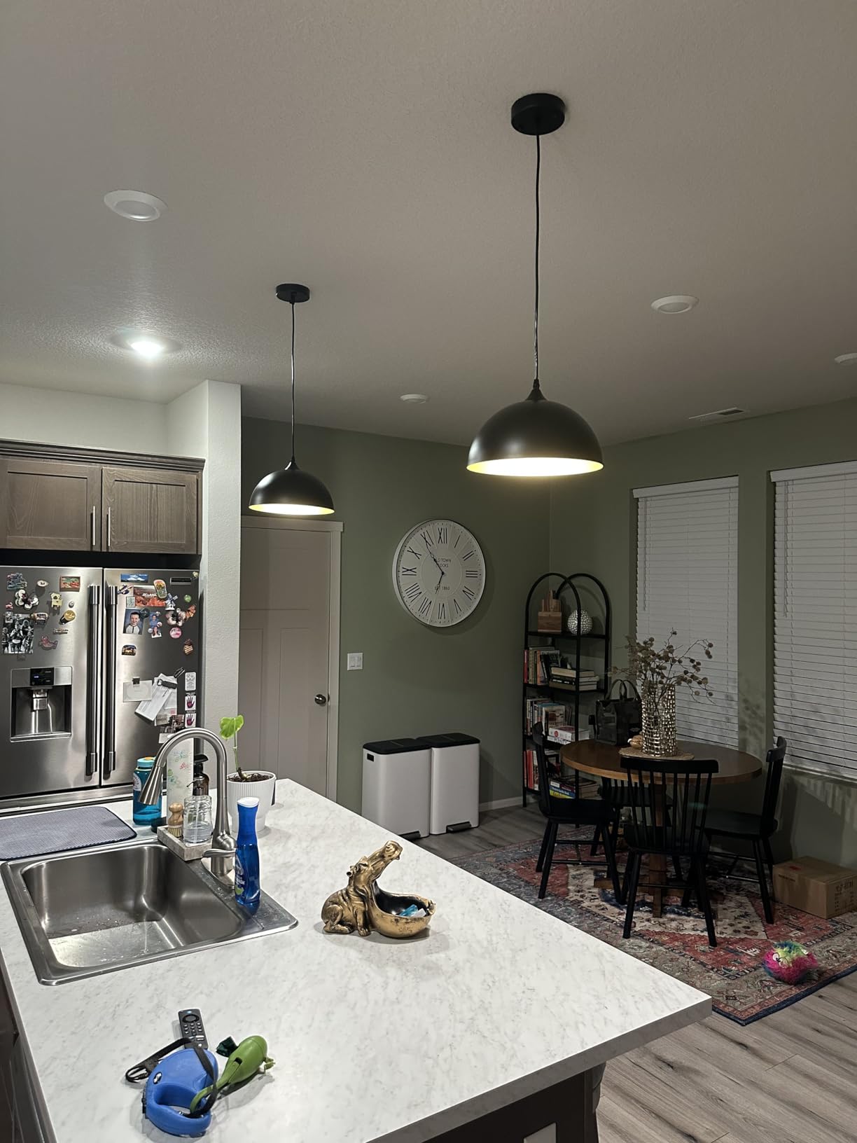 Farmhouse Pendant Lighting for Kitchen Island,Black and Gold Dome Pendant Light Fixtures, Industrial Hanging Ceiling Light for Dining Room Foyer Cafe Kitchen Sink,2 Pack customer photo 2