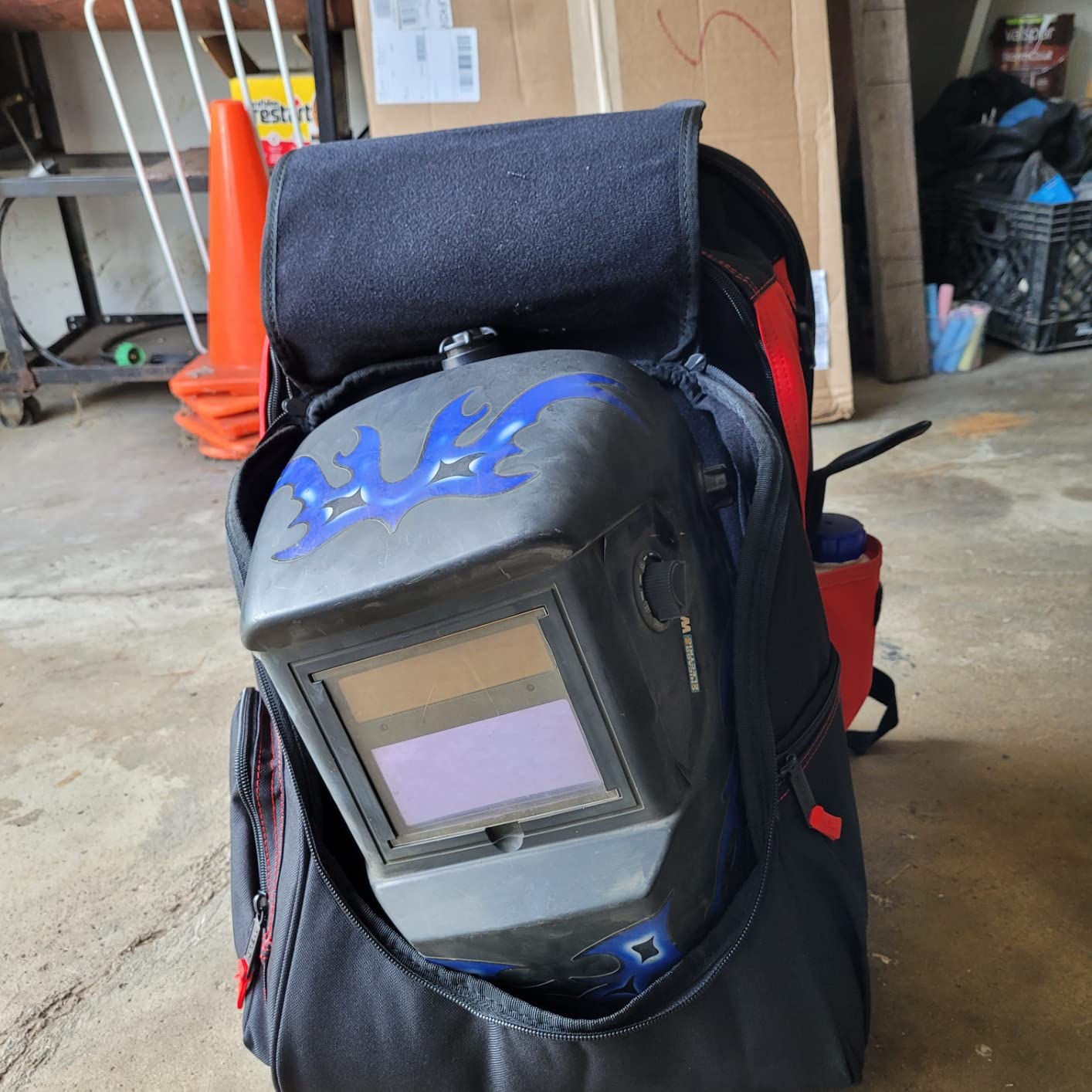 MELOTOUGH Welding Tool backpack for Tools and Helmet Extreme Gear Pack with Large Capacity Helmet Holder Luggage Storage Bag (Black) customer photo 1