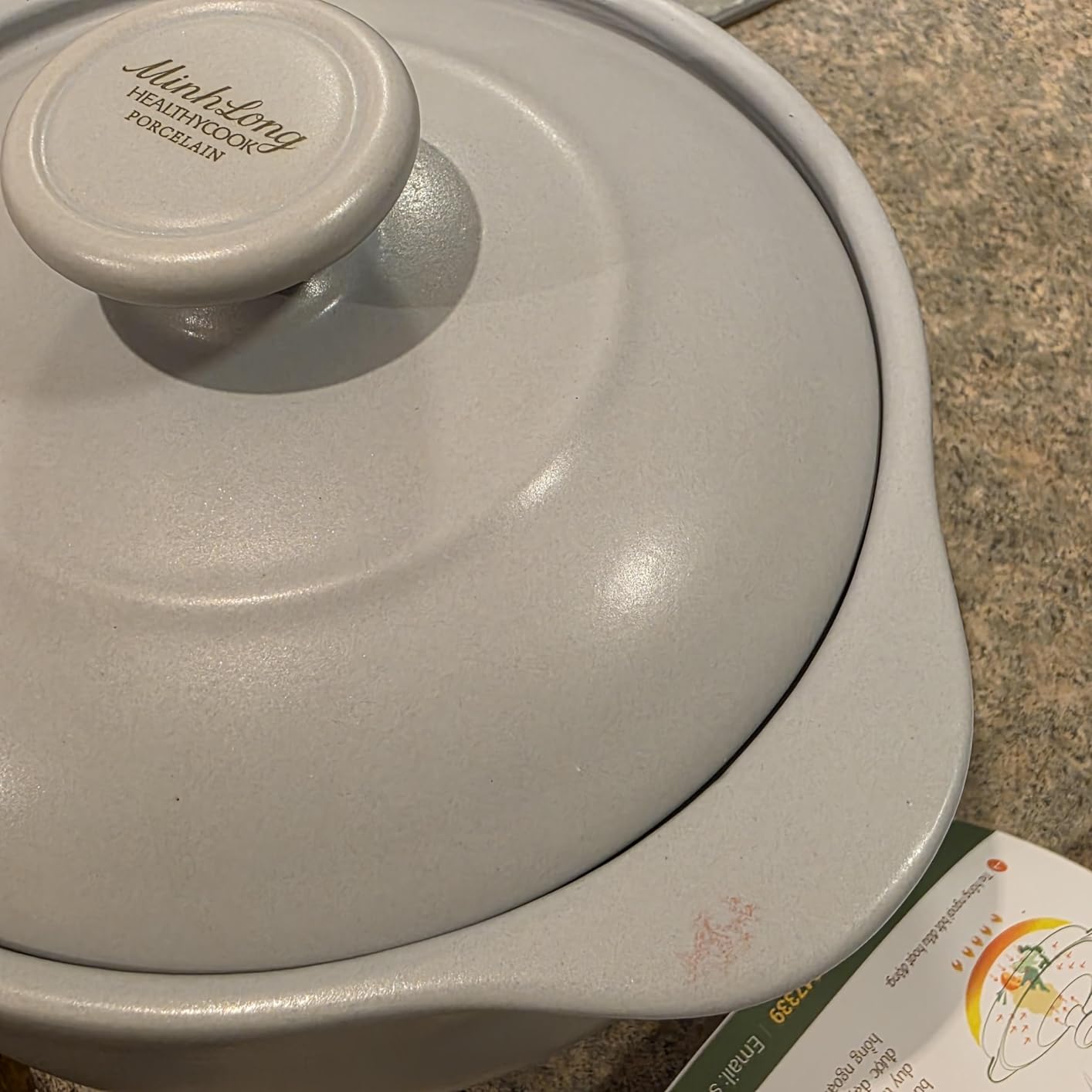MINH LONG 2-Qt Porcelain Dutch Oven with Lid - Lead & Cadmium Free, Oven Safe to 482°F, Heat Retention, Clay Pot for Cooking on Gas & Infrared Cooktop, Use to Marinate, Cook, Bake, Refrigerate & Serve customer photo 1