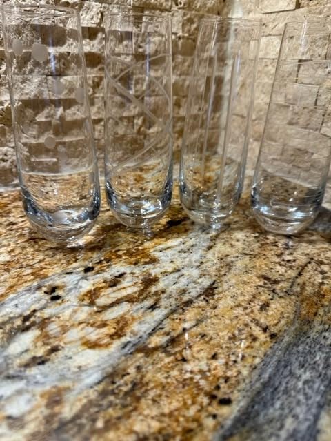 Joeyan Etched Champagne Flutes Glasses Cups, Handmade Aesthetics Glassware | Mouth Blown Art Decoration, Home Bar Essentials, Gifts for Wedding Anniversary Daily Use, Set of 4, 9.8 oz, Dishwasher Safe customer photo 2