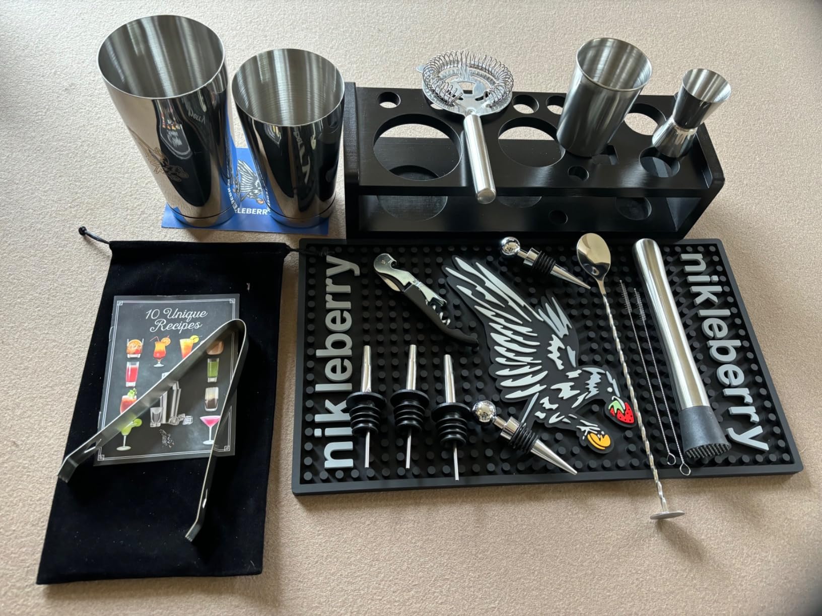 Premium 18-Piece Bartender Kit - Mixology Cocktail Shaker Set with Modern Bamboo Stand, Weighted Boston Shaker, Bar Mat & Recipe Book | 304 Stainless Steel Home Bar Accessories customer photo 2