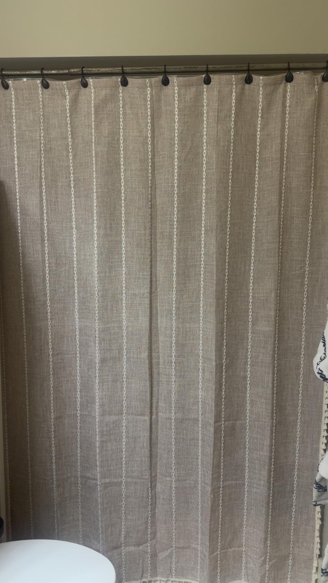 BTTN Cream Boho Farmhouse Linen Heavy Duty Shower Curtain Set, 72x72, Beige | 330GSM Linen Blend, Water Repellent, Vintage Striped Fabric, 12 Plastic Hooks, Rustic Country, Machine Washable, for Bathroom customer photo 2