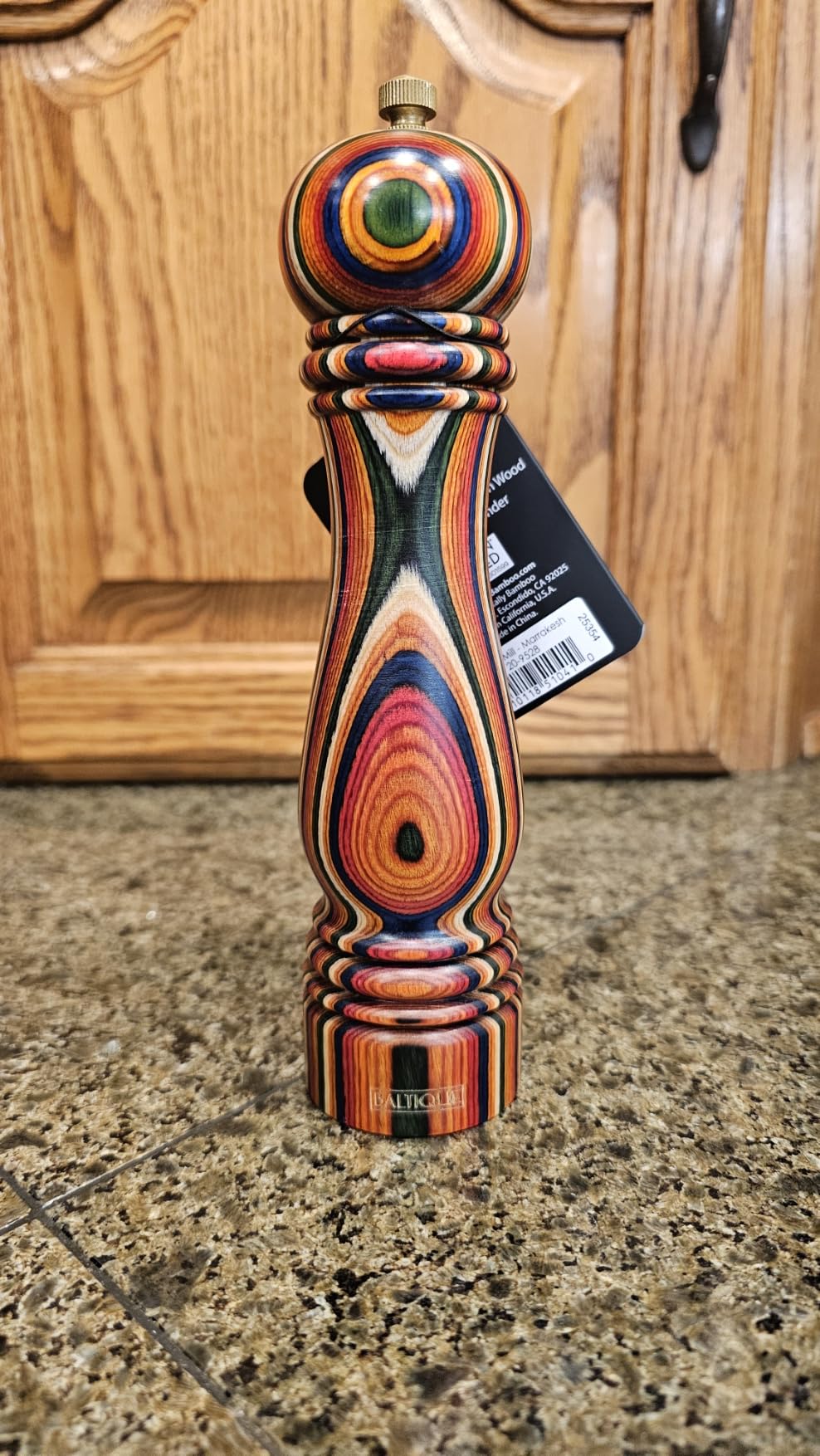 Baltique Marrakesh Wooden Pepper Grinder, Colorful 8-Inch Pepper Mill | Refillable manual design with adjustable stainless steel mechanism. Vibrant layers of color bring fresh pepper to the table. customer photo 2