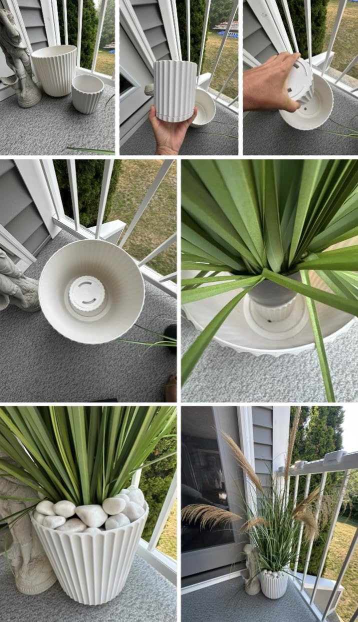 Veradek Mason Series Demi Planter - Large Round Planter for Indoor or Outdoor Patio/Balcony | Made from Plastic & Concrete with Drainage Holes | Modern Decor for Flowers, Trees, Tall Plants customer photo 1