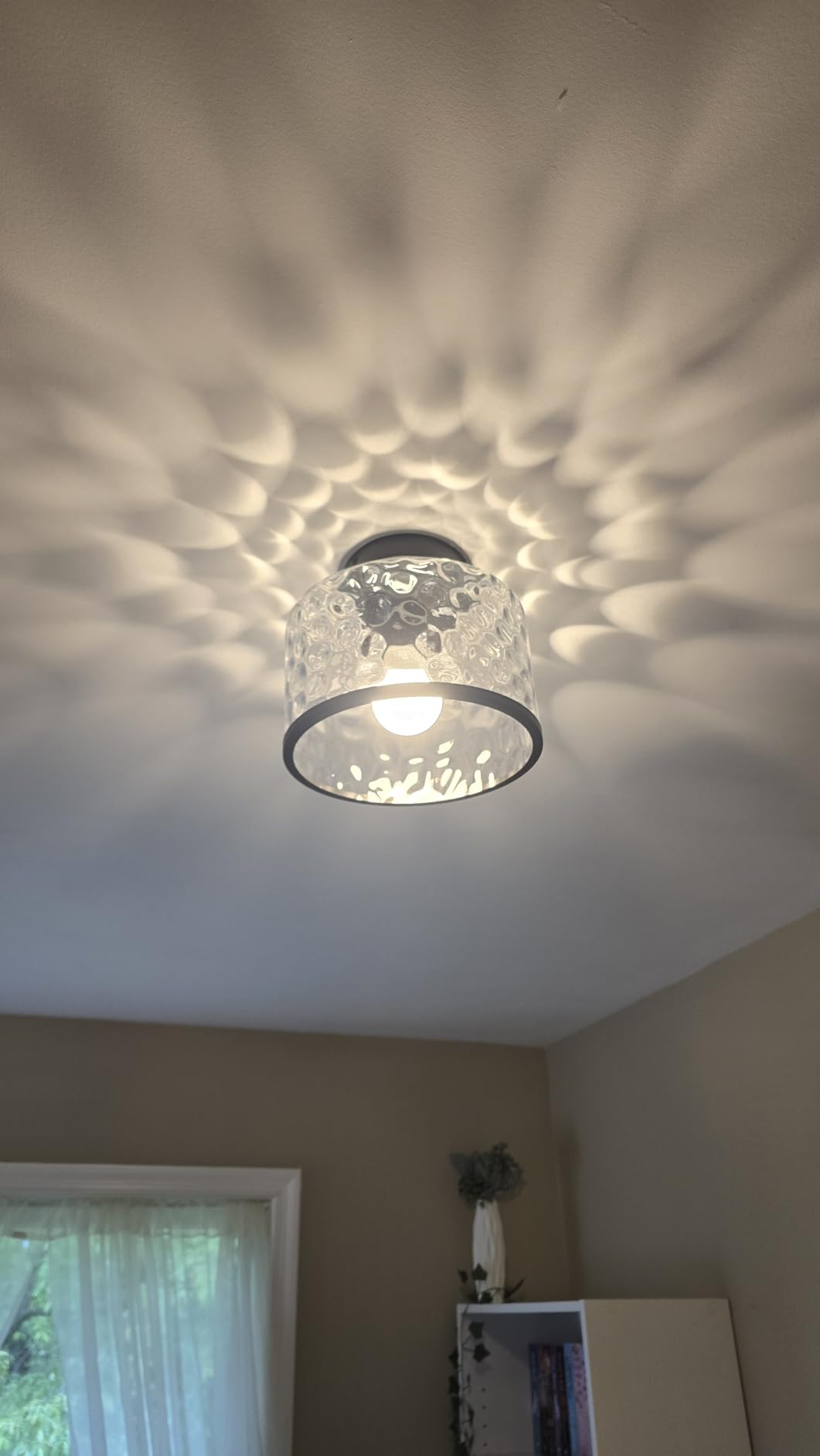 Zlepmlla Modern Semi Flush Mount Ceiling Light with Industrial Clear Hammered Glass Lampshade, Farmhouse Ceiling Lights fixtures in Satin Nickel for Hallway Kitchen Bathroom Bedroom customer photo 1