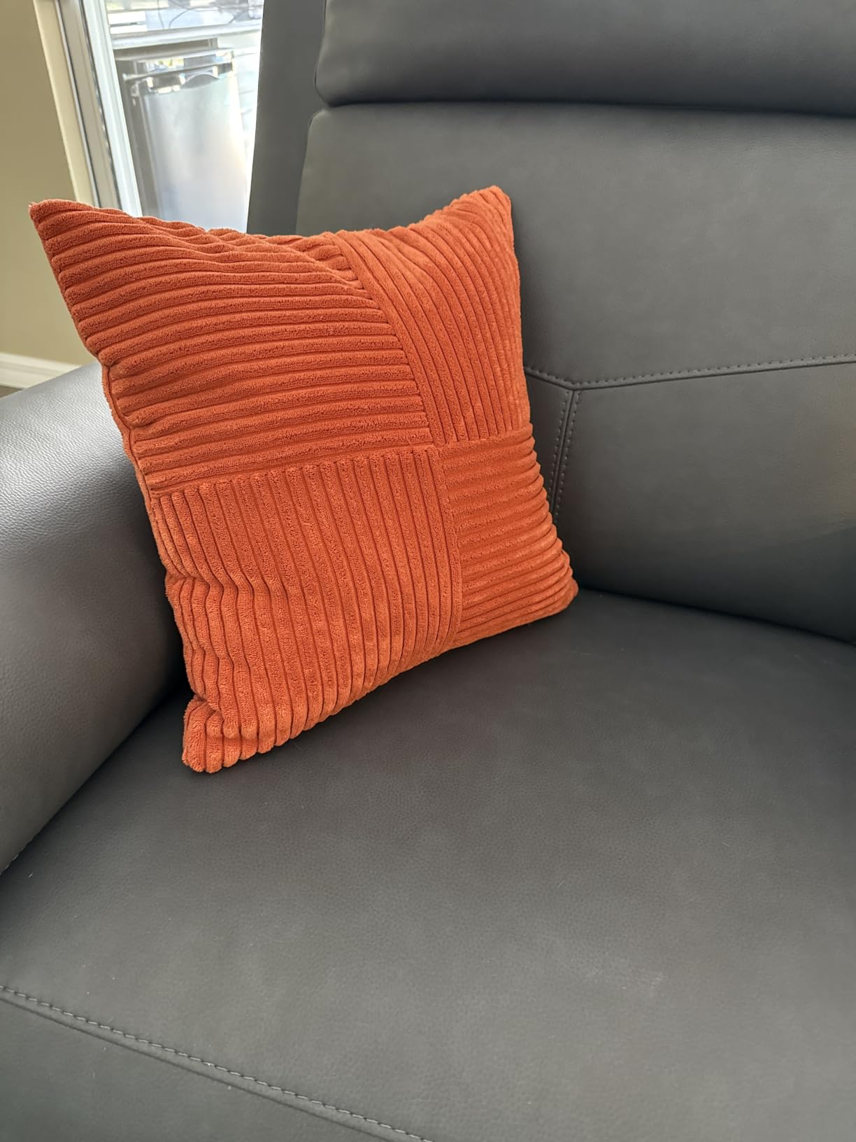 Fancy Homi 2 Packs Rust Boho Decorative Throw Pillow Covers 18x18 Inch for Couch Bed Sofa, Farmhouse Fall Home Decor, Soft Corss Corduroy Patchwork Textured Terracotta Accent Cushion Case 45x45 cm customer photo 1