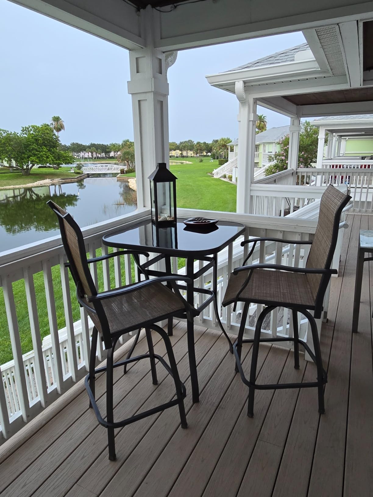 Devoko Patio Swivel Bar Set 3 Pieces | Patio High Top Bar Table and Stools Chairs Set Textilene Sling Fabric Outdoor Bar Stools Set of 2 for Garden, Balcony customer photo 2