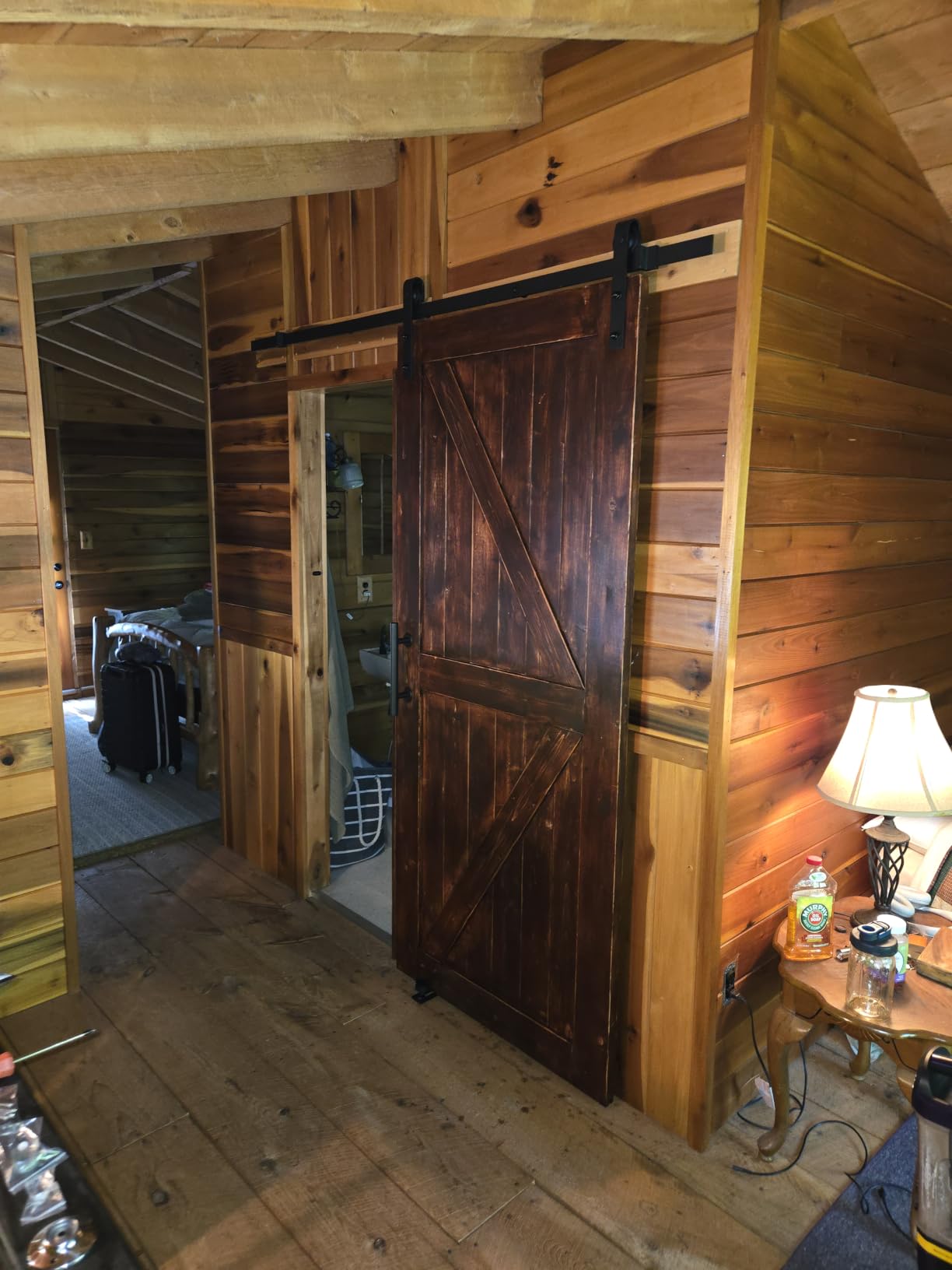 SMARTSTANDARD 36in x 84in Sliding Barn Door with 6.6ft Barn Door Hardware Kit Included, Unfinished Solid Spruce Wood Door, Assembly Required, DIY, Stainable, Natural customer photo 1