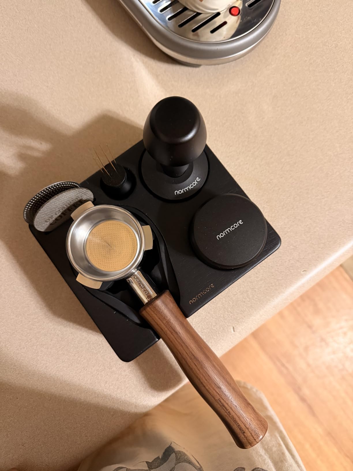 Normcore 58mm Coffee Tamper - V4 Spring-loaded Tamper with Stainless Steel Flat Base - 15lb / 25lb / 30lbs Replacement Springs - Anodized Aluminum Handle and Stand - Fits 58mm Standard Baskets customer photo 2