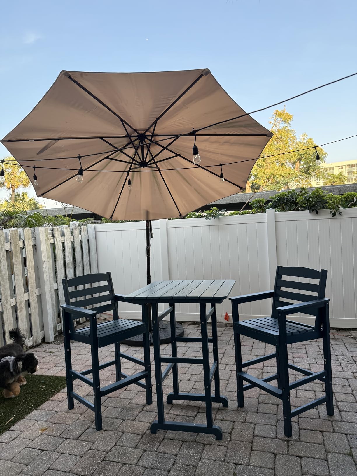 SERWALL 3 Pcs HDPE Bar Height Adirondack Chairs and Bar Table Set, Blue | Balcony Adirondack Chairs and Pub Table Set, All Weather Patio Bar Set, Outdoor Bar Stools Furniture Set customer photo 1