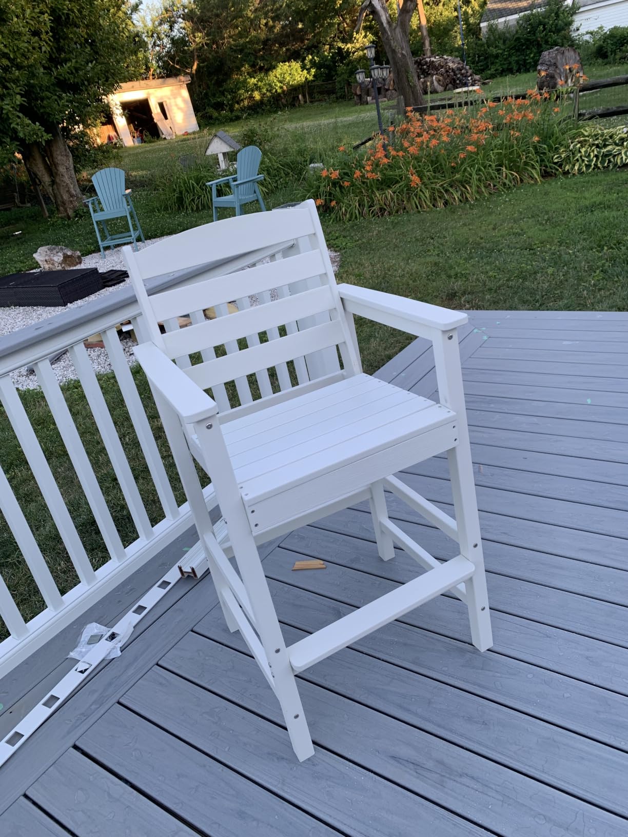 SERWALL 3 Pcs HDPE Bar Height Adirondack Chairs and Bar Table Set, Blue | Balcony Adirondack Chairs and Pub Table Set, All Weather Patio Bar Set, Outdoor Bar Stools Furniture Set customer photo 2