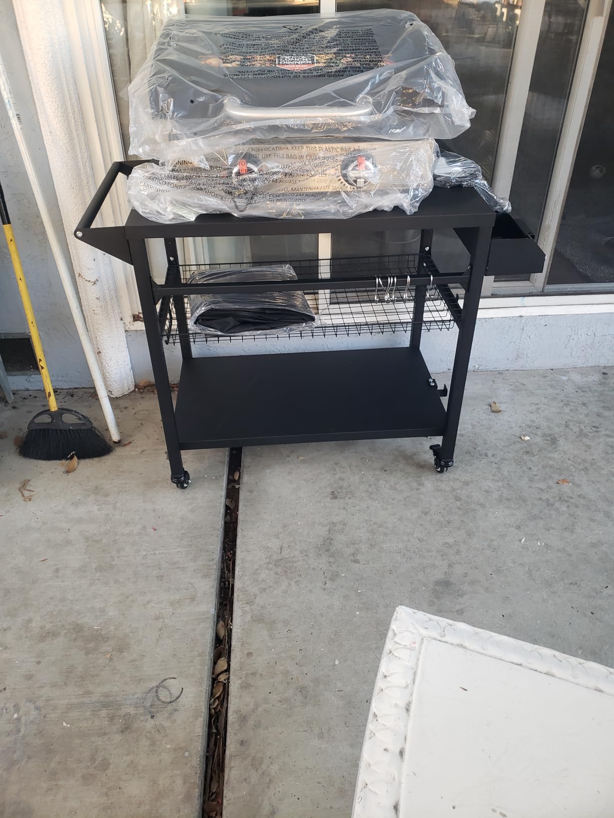 Spurgehom Outdoor Grill Cart, Pizza Oven Stand Table with Wheels | Dining Cart for Outside Patio, Movable Kitchen Cooking Prep Table BBQ Cart with Mesh Racks for Home Party, Bar, Camping customer photo 1