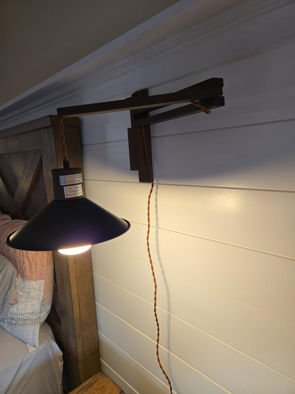 maesta Plug in Wall Lamp, Wood Swing Arm Wall Sconce for Bedroom | Natural Wood Finish with Corded Plug In Design, Dimmable Switch and Bulb Included for Bedroom Bedside customer photo 1