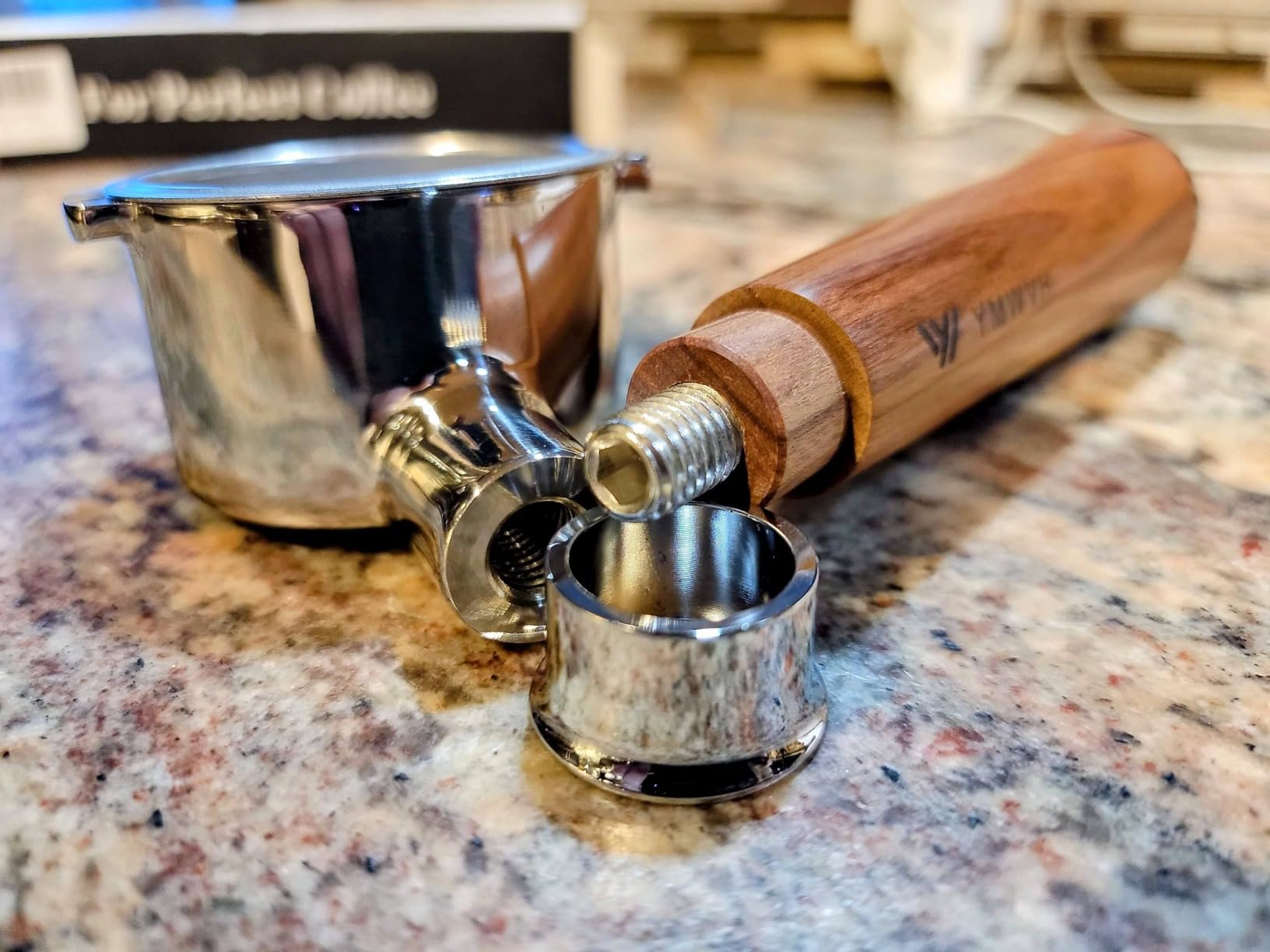 51mm Bottomless Portafilter 2 Ear for De-longhi ECP3420/EC155/BCO430/EC260 | Professional Espresso Portafilter 51mm for Delonghi Stilosa, Stainless Steel Basket, Rosewood Handle customer photo 2