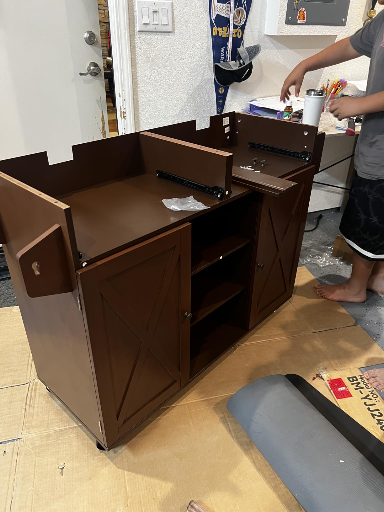 HLR Farmhouse Kitchen Island On Wheels, White customer photo 1